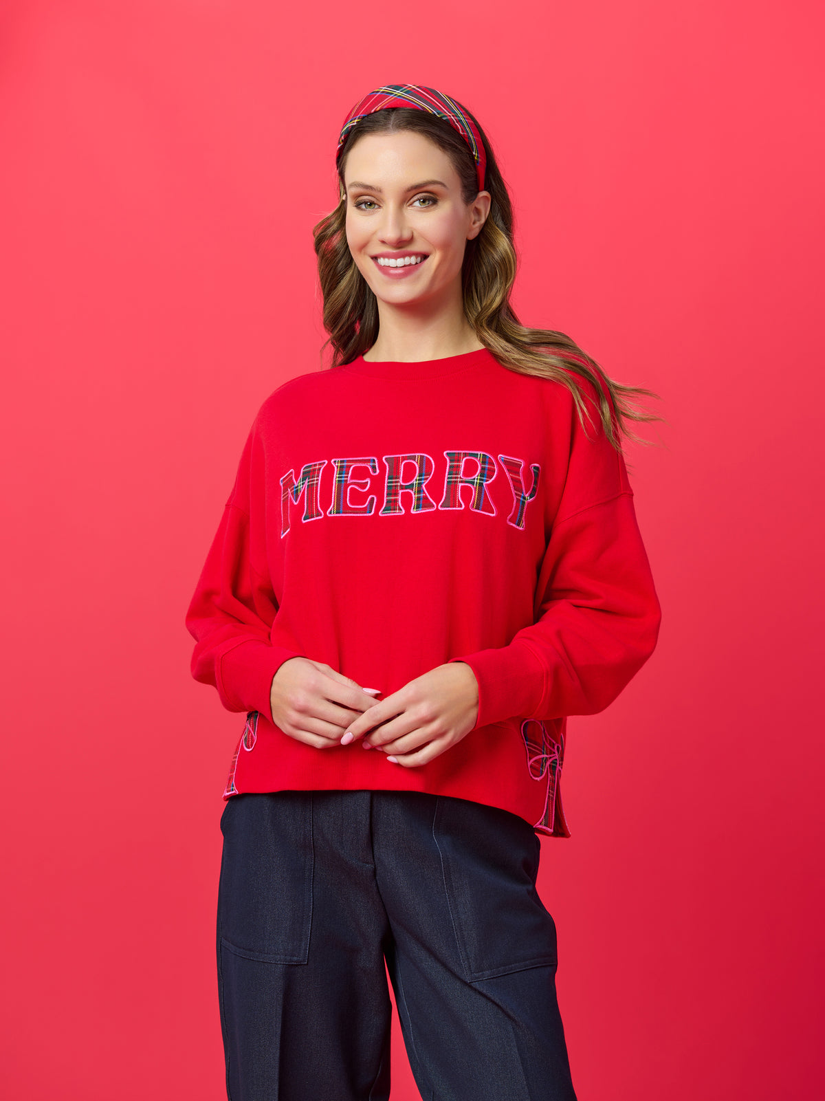 Shiraleah Plaid "Merry" Relaxed Sweatshirt RED / EXTRA SMALL