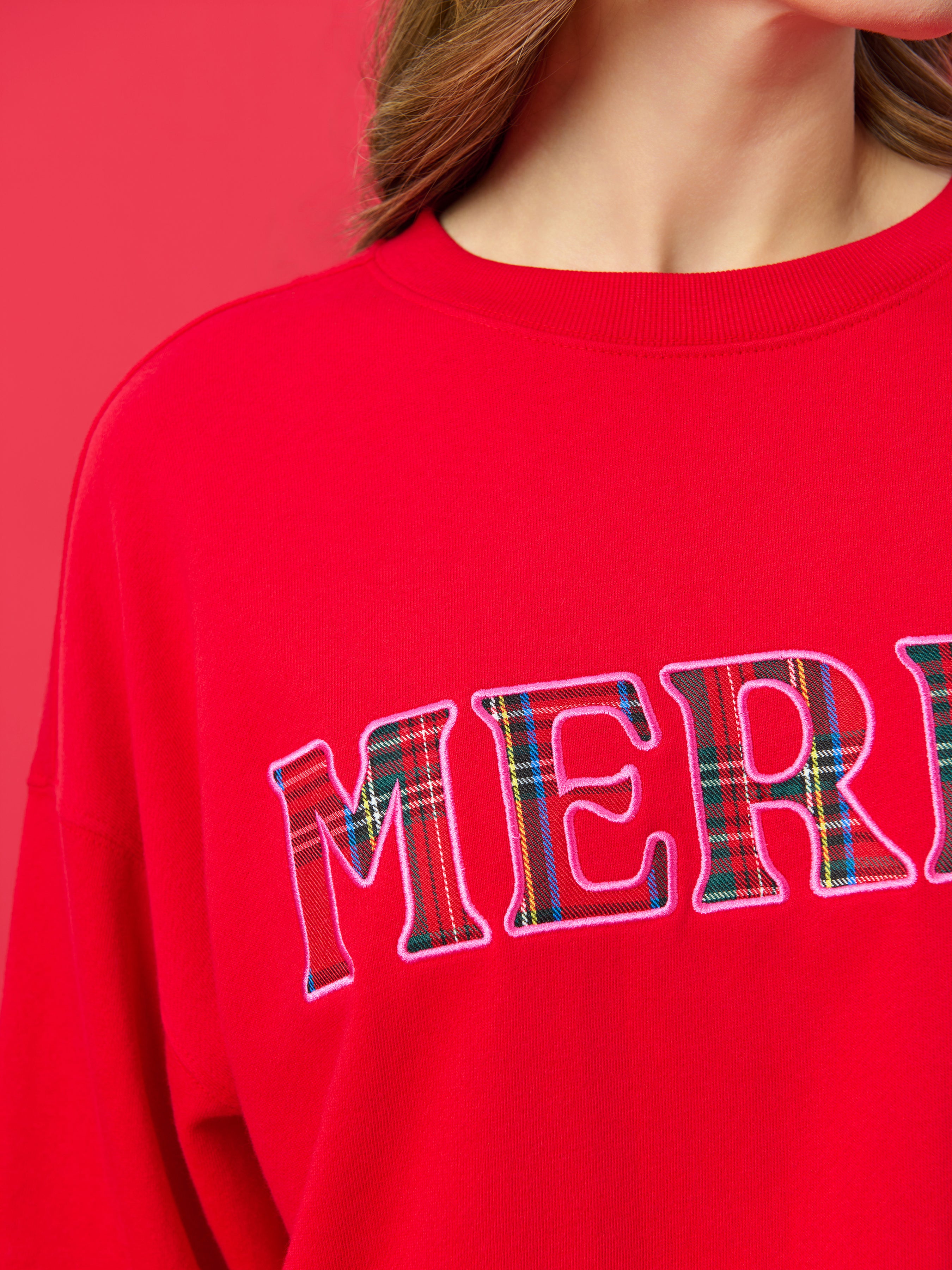 Shiraleah Plaid "Merry" Relaxed Sweatshirt RED / EXTRA SMALL