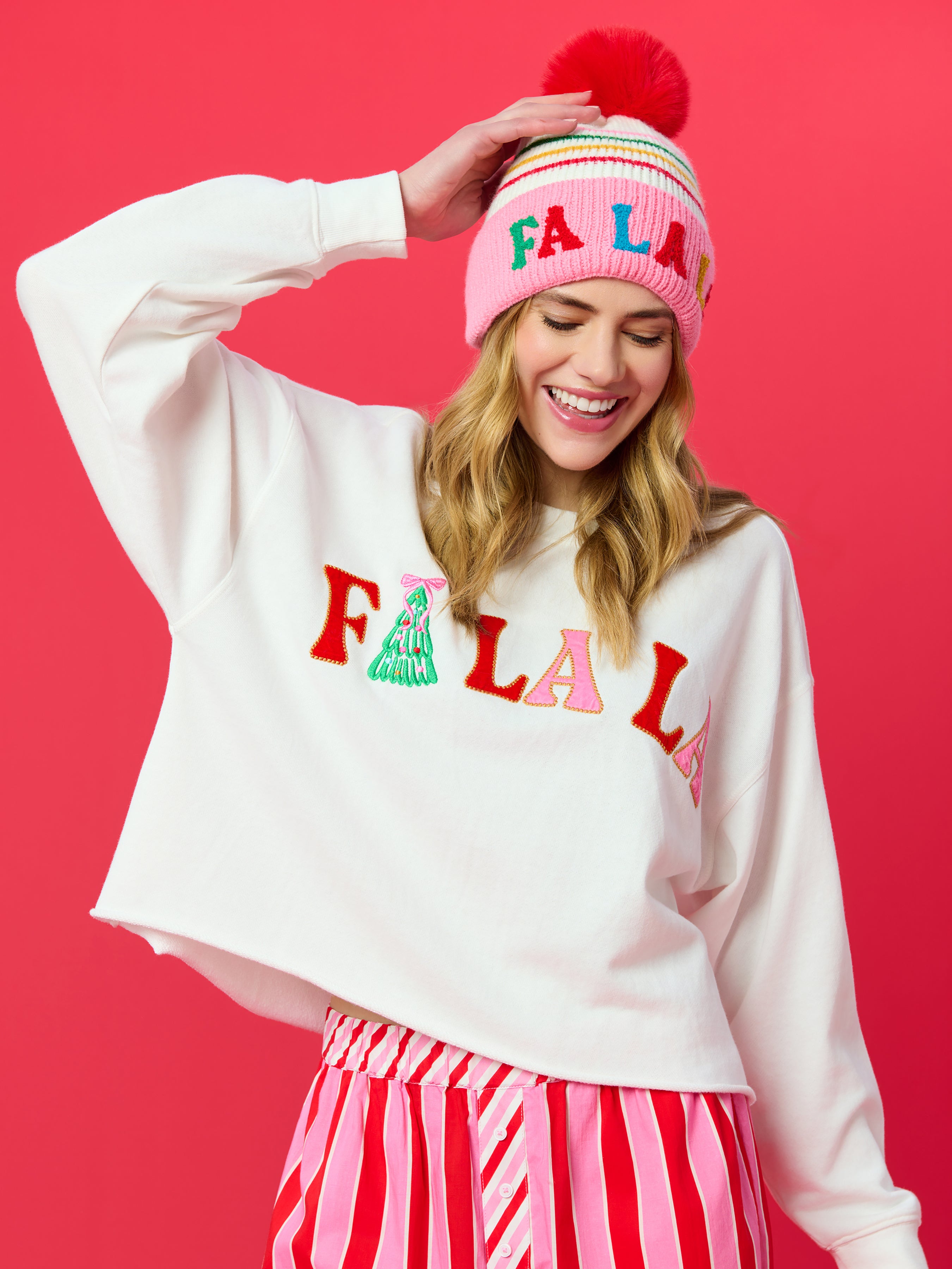 Shiraleah "Fa La La" Lounge Sweatshirt WHITE / EXTRA SMALL