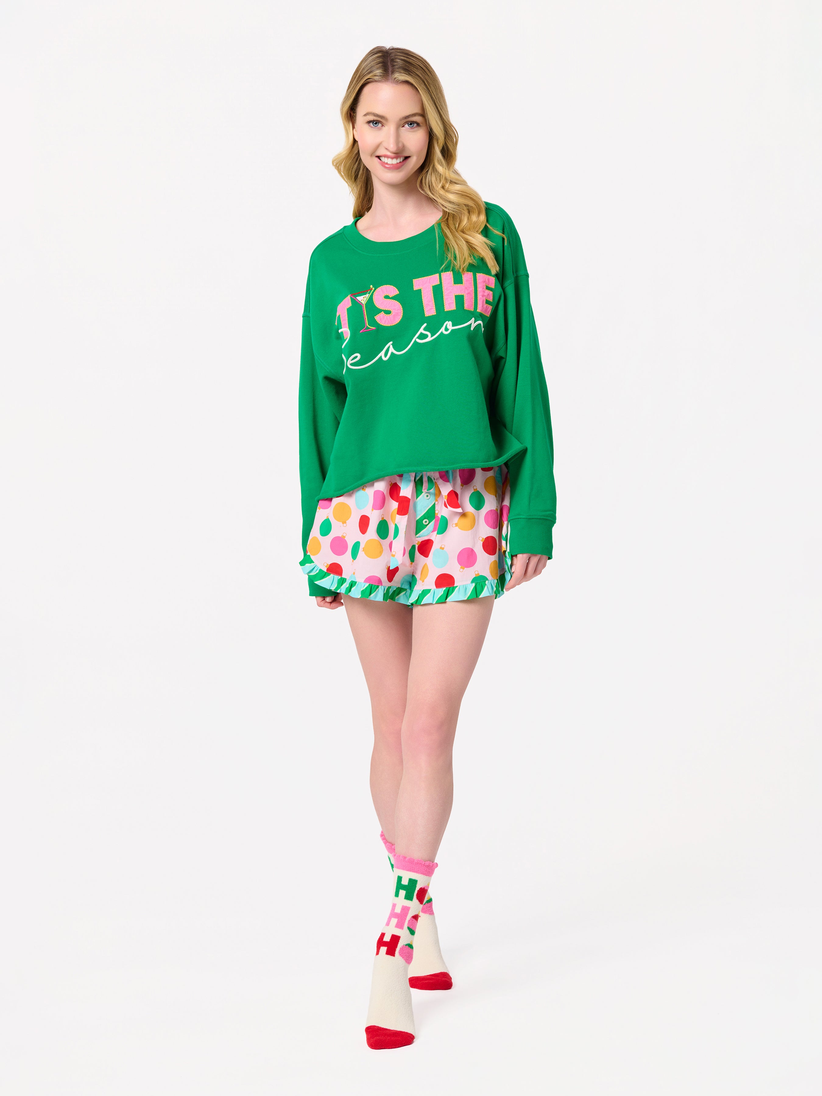 Shiraleah "Tis The Season" Lounge Sweatshirt GREEN / EXTRA SMALL