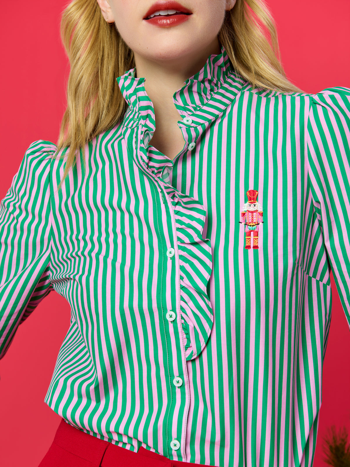 Shiraleah Nutcracker Ruffle Blouse GREEN / EXTRA SMALL
