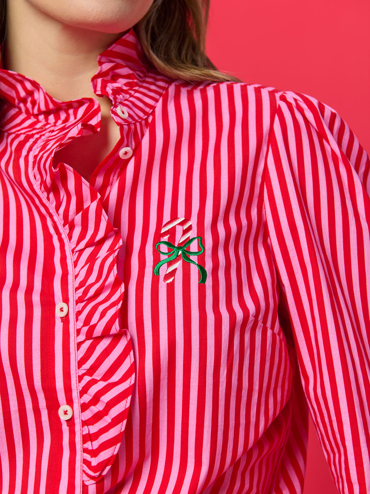 Shiraleah Candy Cane Ruffle Blouse RED / EXTRA SMALL