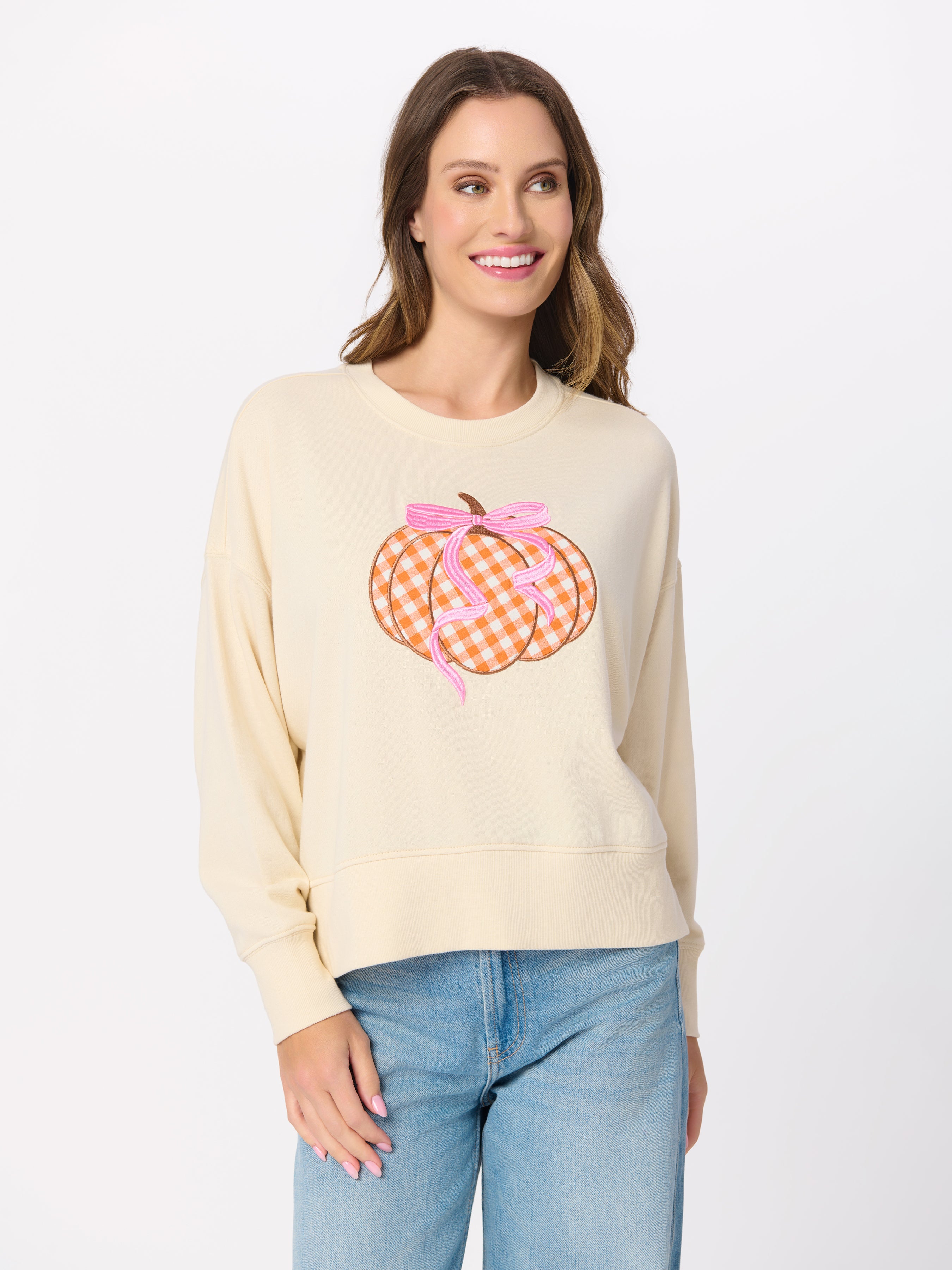 Shiraleah Gingham Pumpkin Relaxed Sweatshirt CREAM / EXTRA SMALL