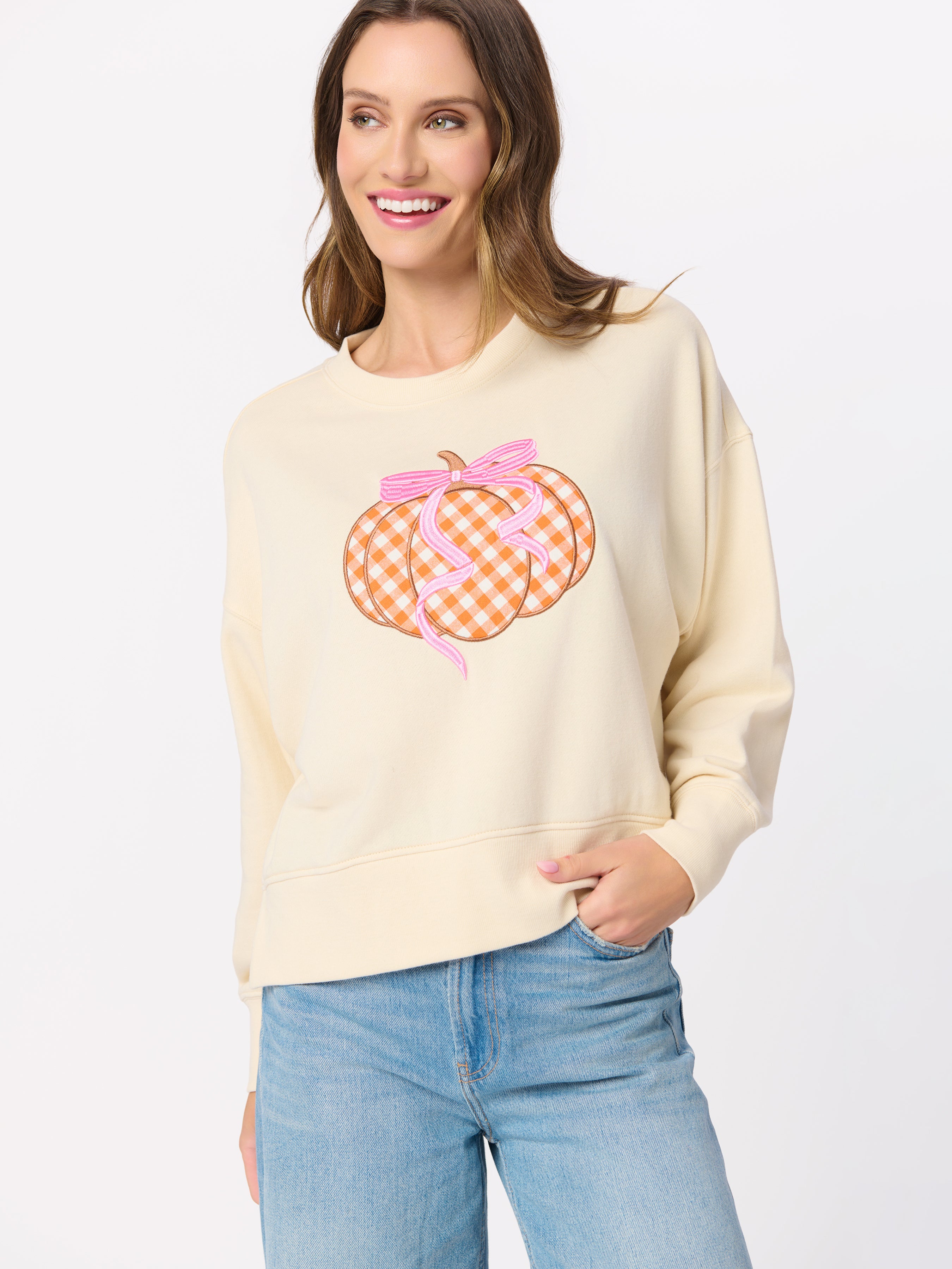 Shiraleah Gingham Pumpkin Relaxed Sweatshirt CREAM / EXTRA SMALL