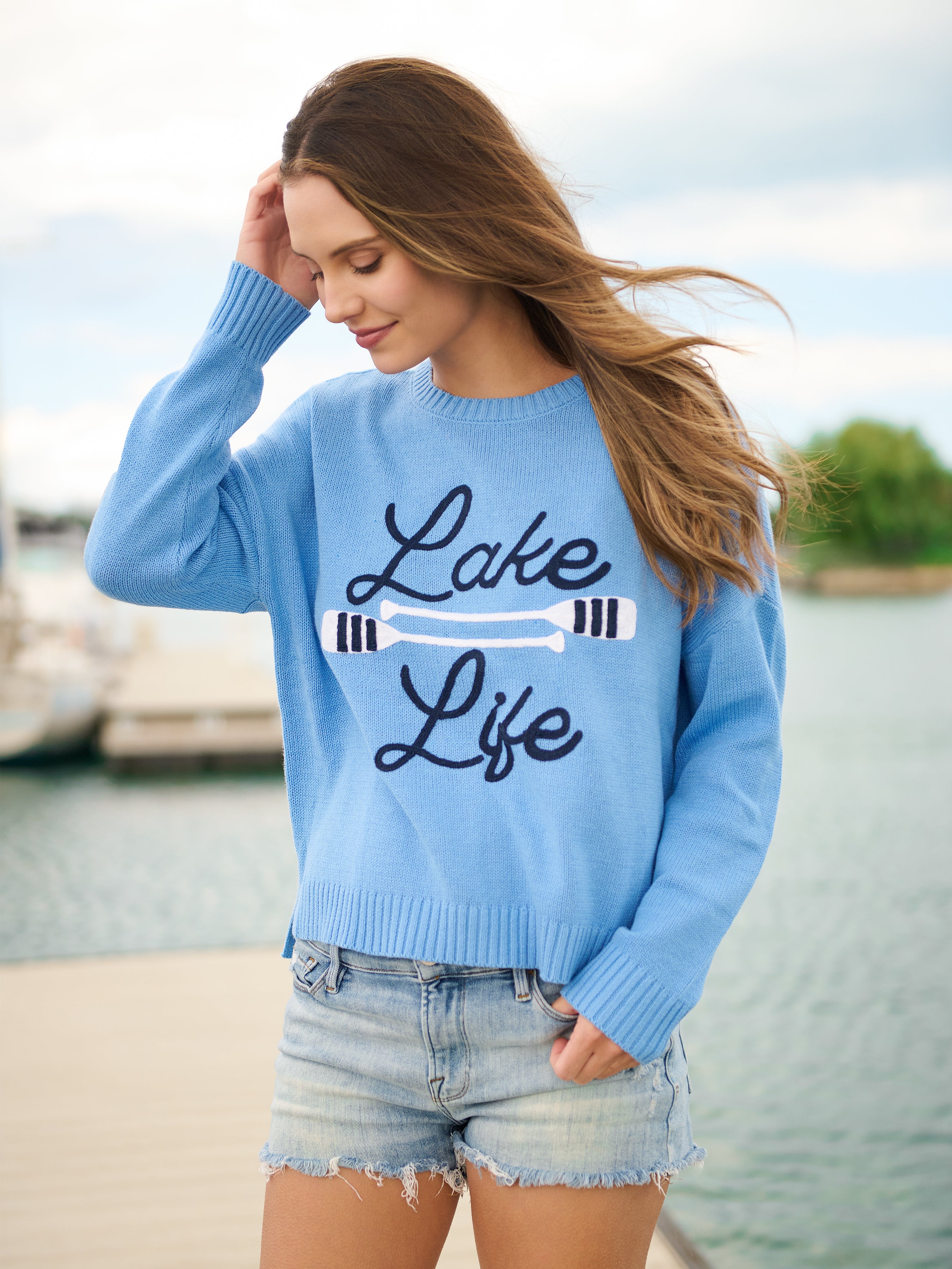 Shiraleah "Lake Life" Relaxed Fit Sweater, Blue SMALL