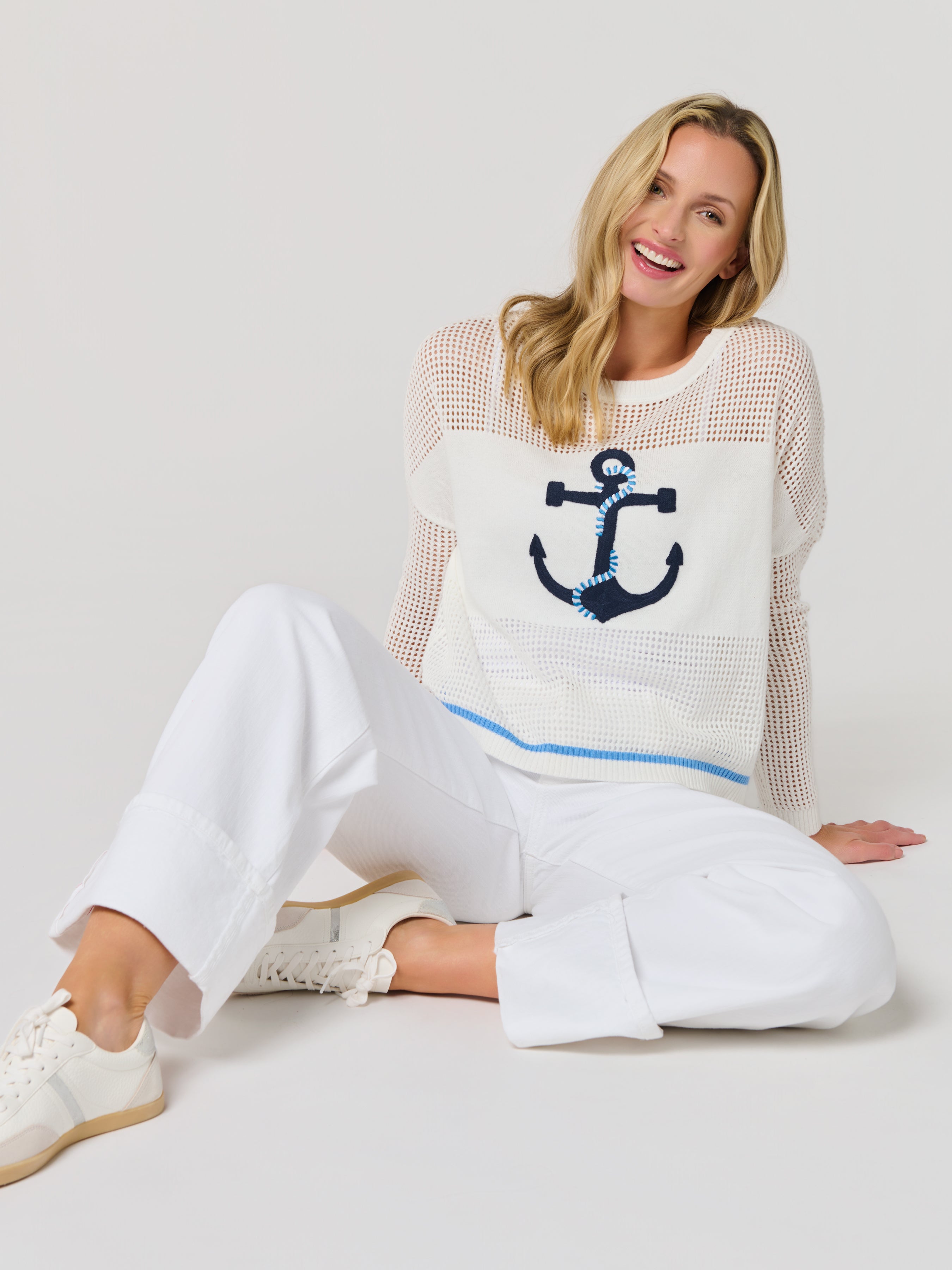Shiraleah Anchor Mesh Sweater, White SMALL