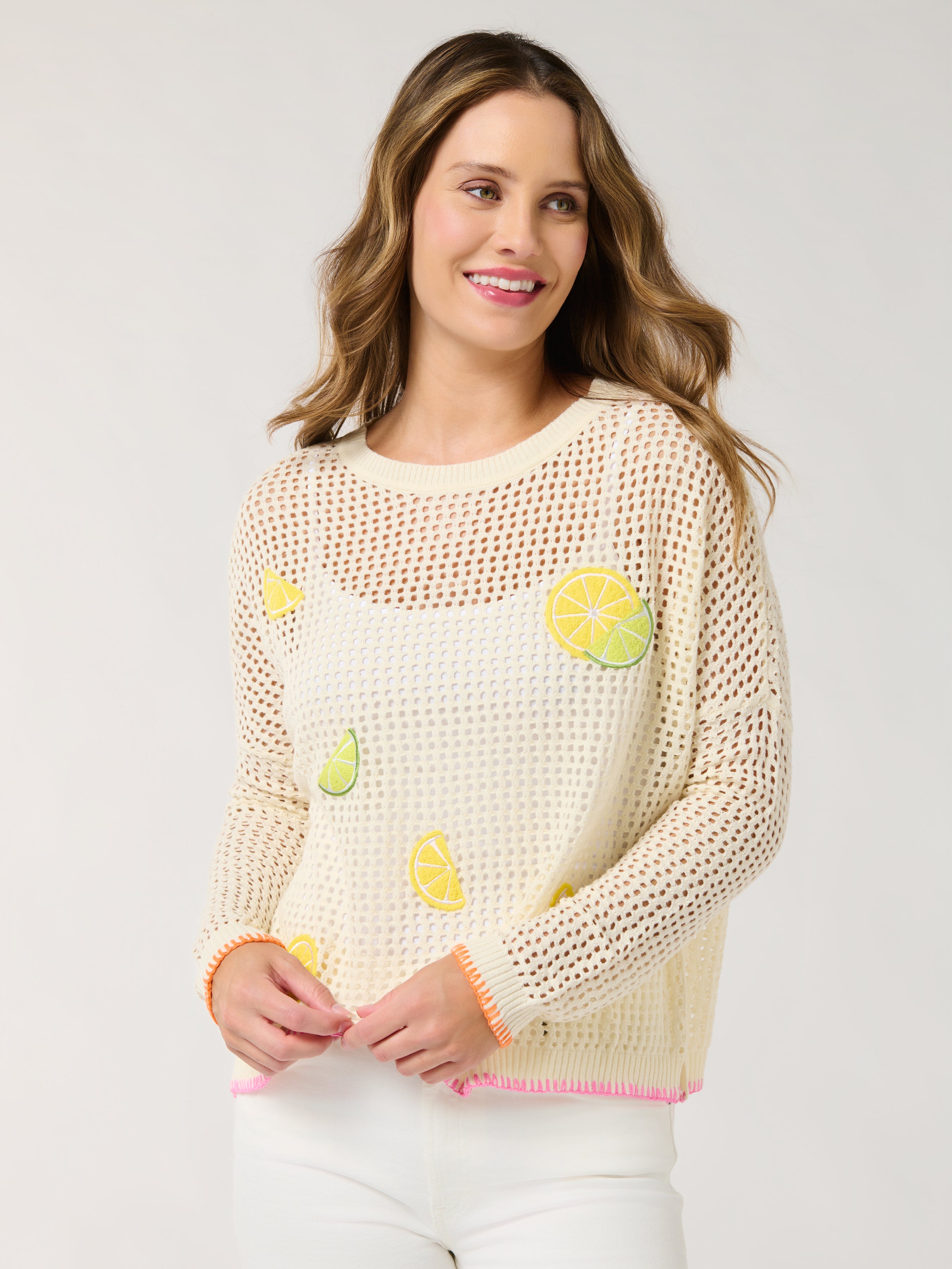 Shiraleah Citrus Mesh Sweater, Ivory SMALL