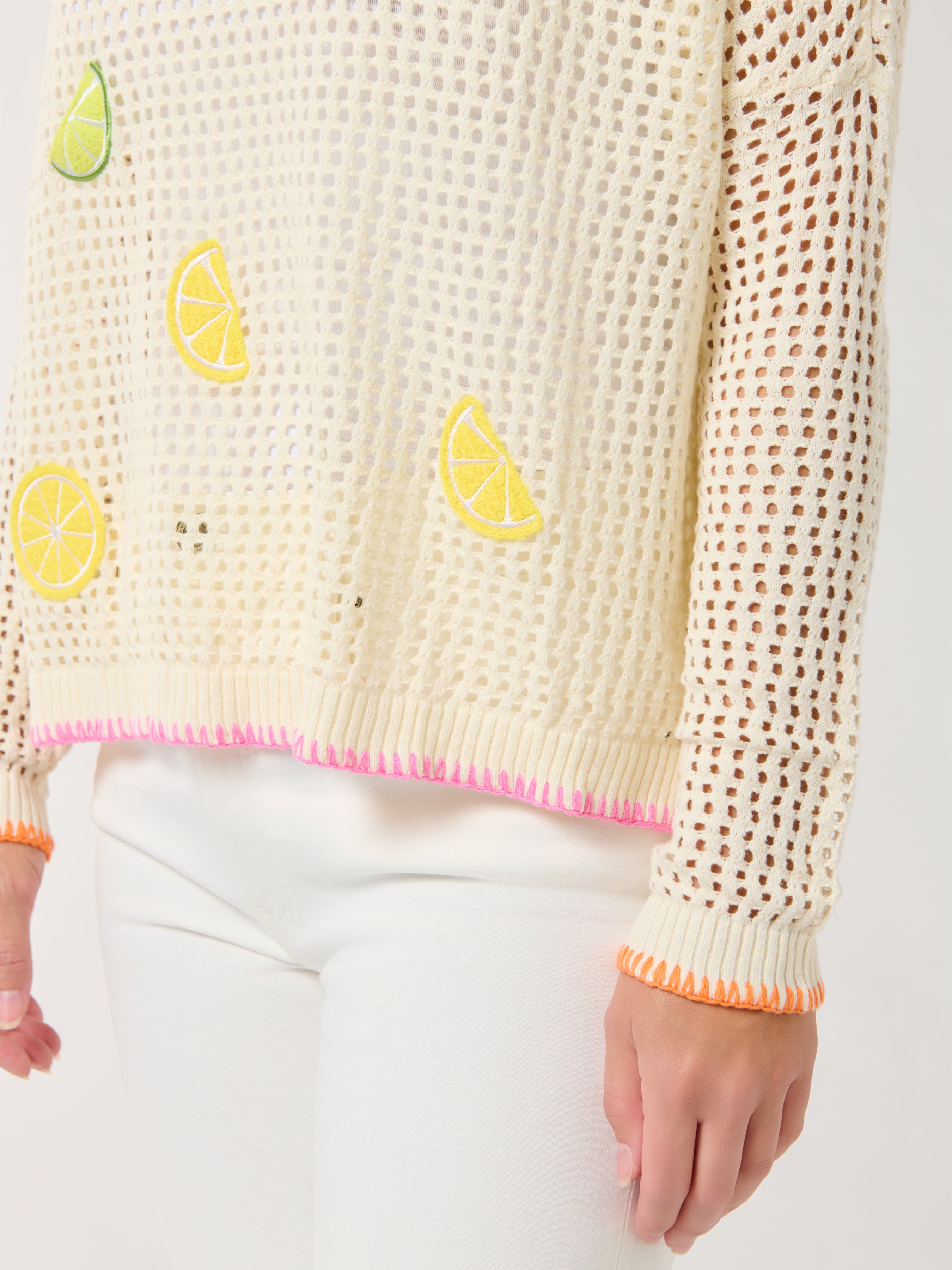 Shiraleah Citrus Mesh Sweater, Ivory SMALL