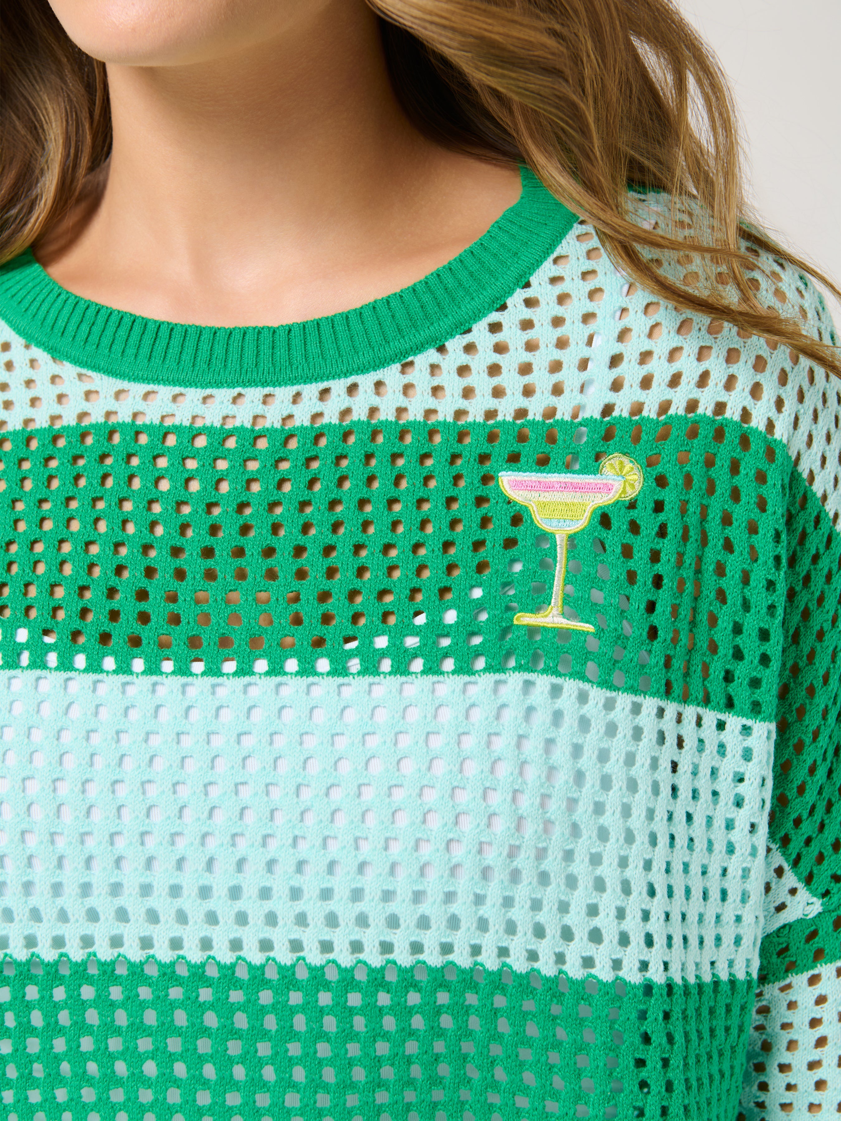 Shiraleah Margarita Striped Mesh Sweater, Green SMALL