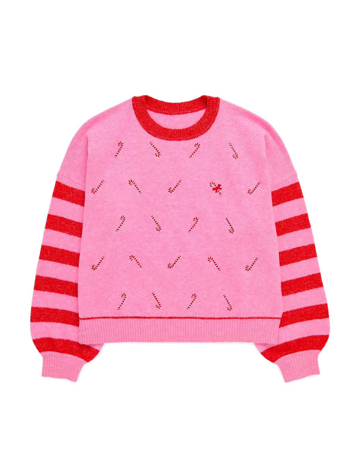 Shiraleah Candy Cane Relaxed Sweater PINK / EXTRA SMALL