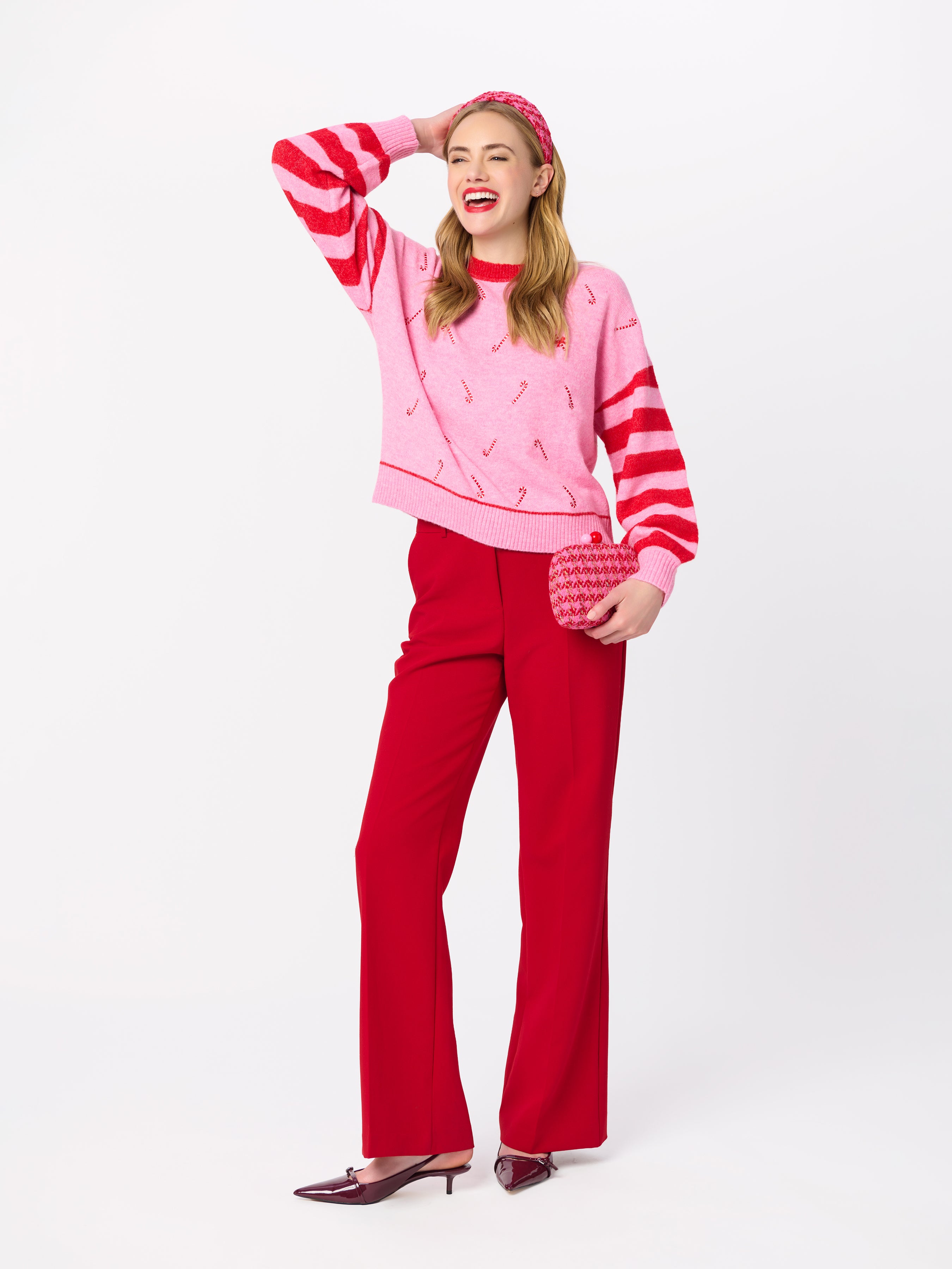 Shiraleah Candy Cane Relaxed Sweater PINK / EXTRA SMALL
