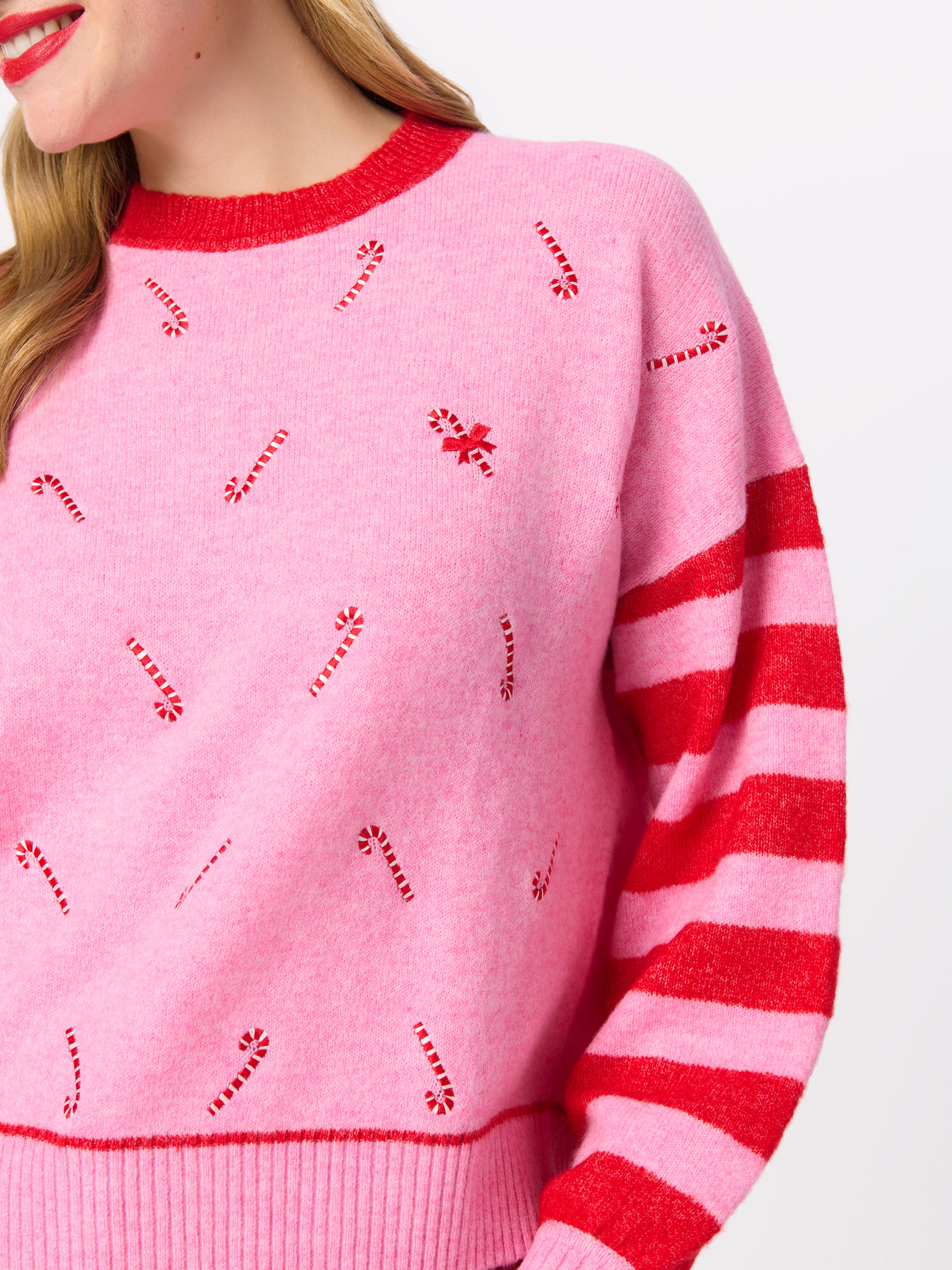 Shiraleah Candy Cane Relaxed Sweater PINK / EXTRA SMALL