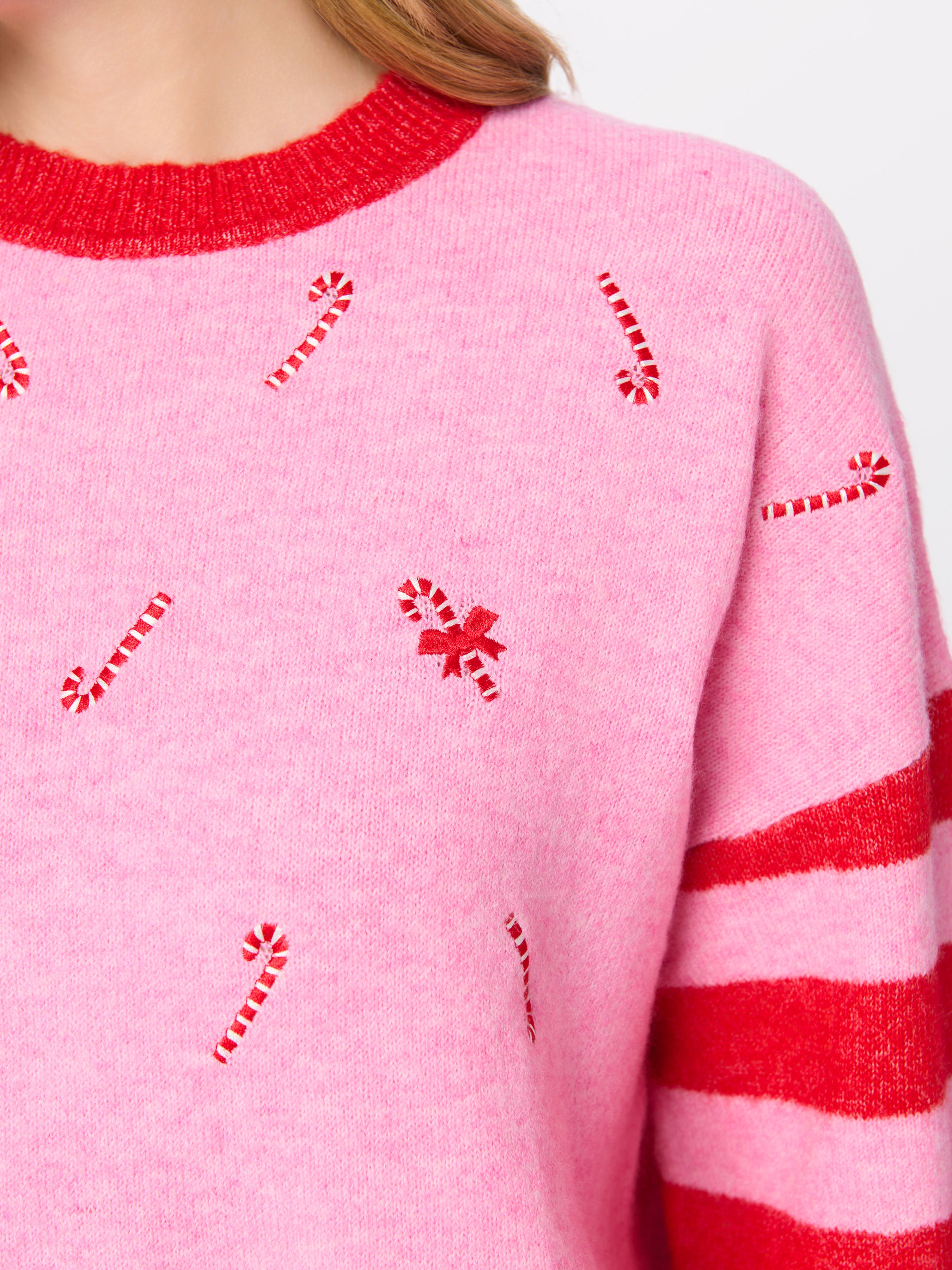 Shiraleah Candy Cane Relaxed Sweater PINK / EXTRA SMALL