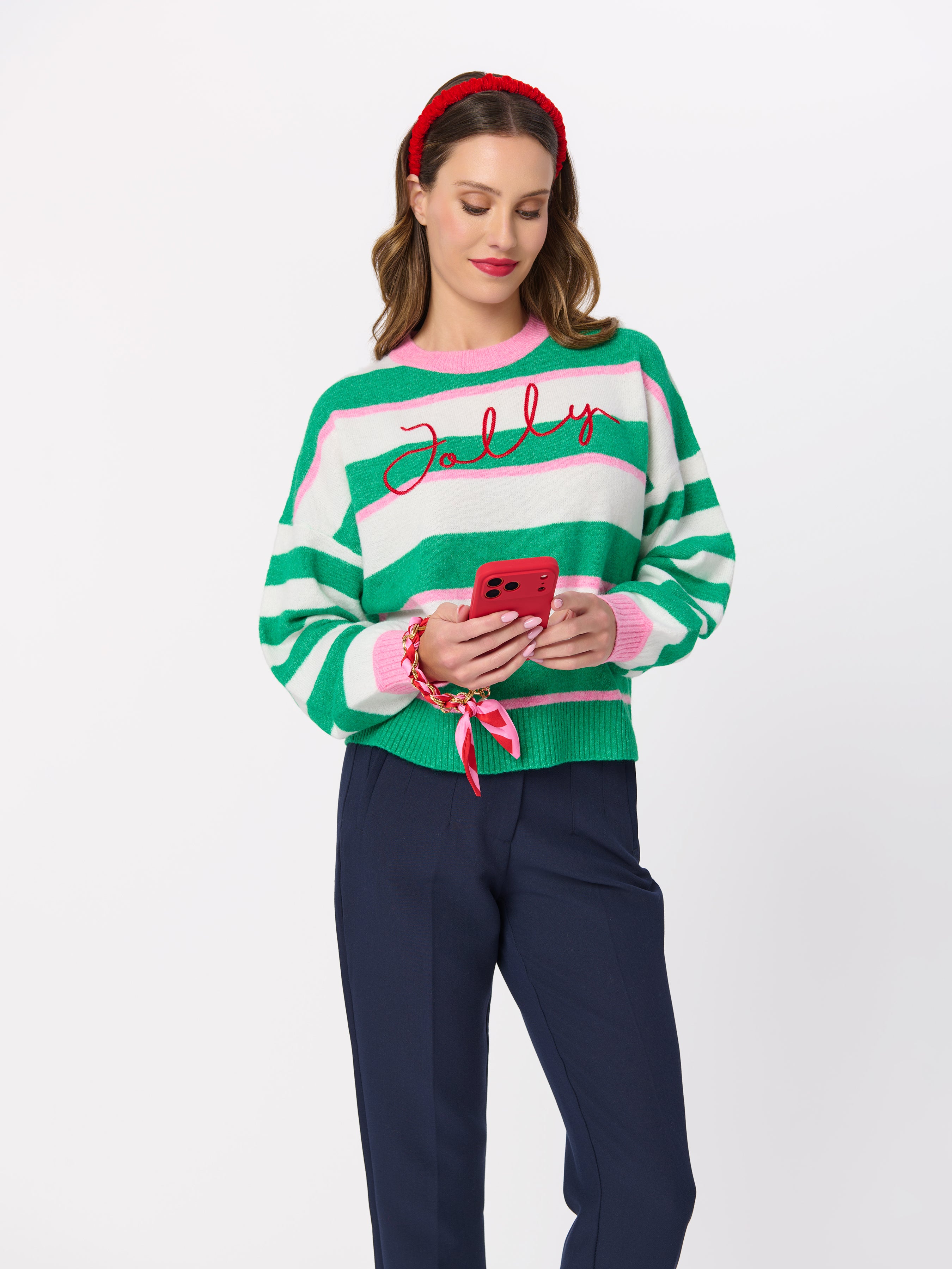 Shiraleah "Jolly" Stripe Relaxed Sweater GREEN / EXTRA SMALL