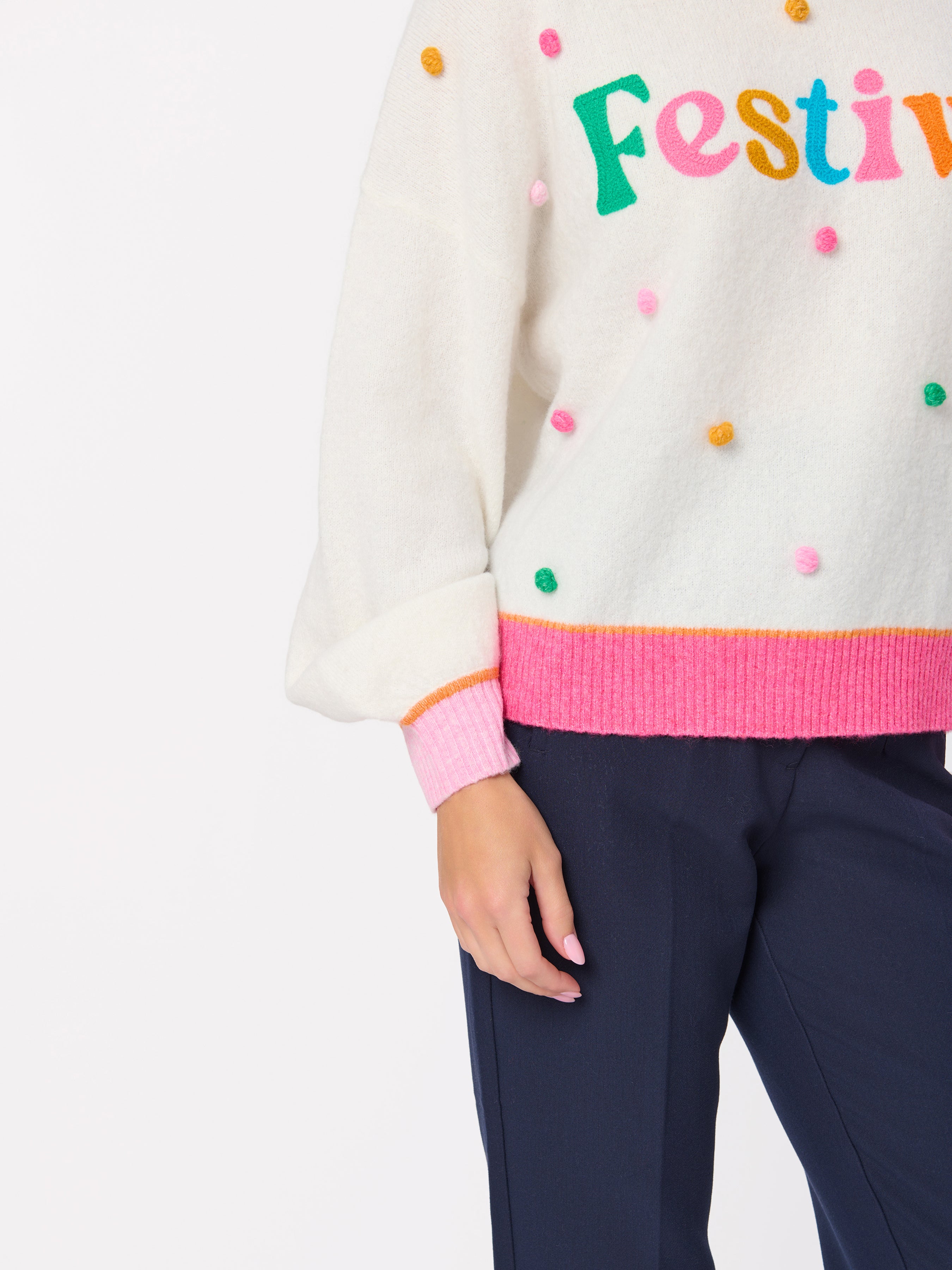 Shiraleah "Festive" Pom Pom Relaxed Sweater IVORY / EXTRA SMALL