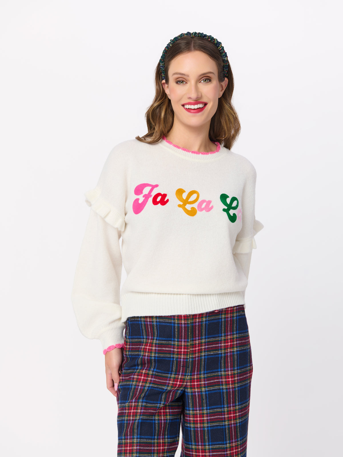 Shiraleah "Fa La La" Ruffle Sleeve Relaxed Sweater IVORY / EXTRA SMALL