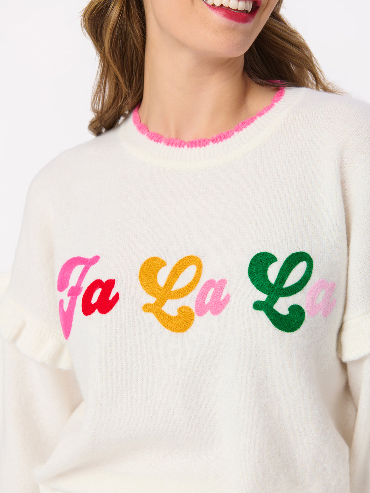 Shiraleah "Fa La La" Ruffle Sleeve Relaxed Sweater IVORY / EXTRA SMALL