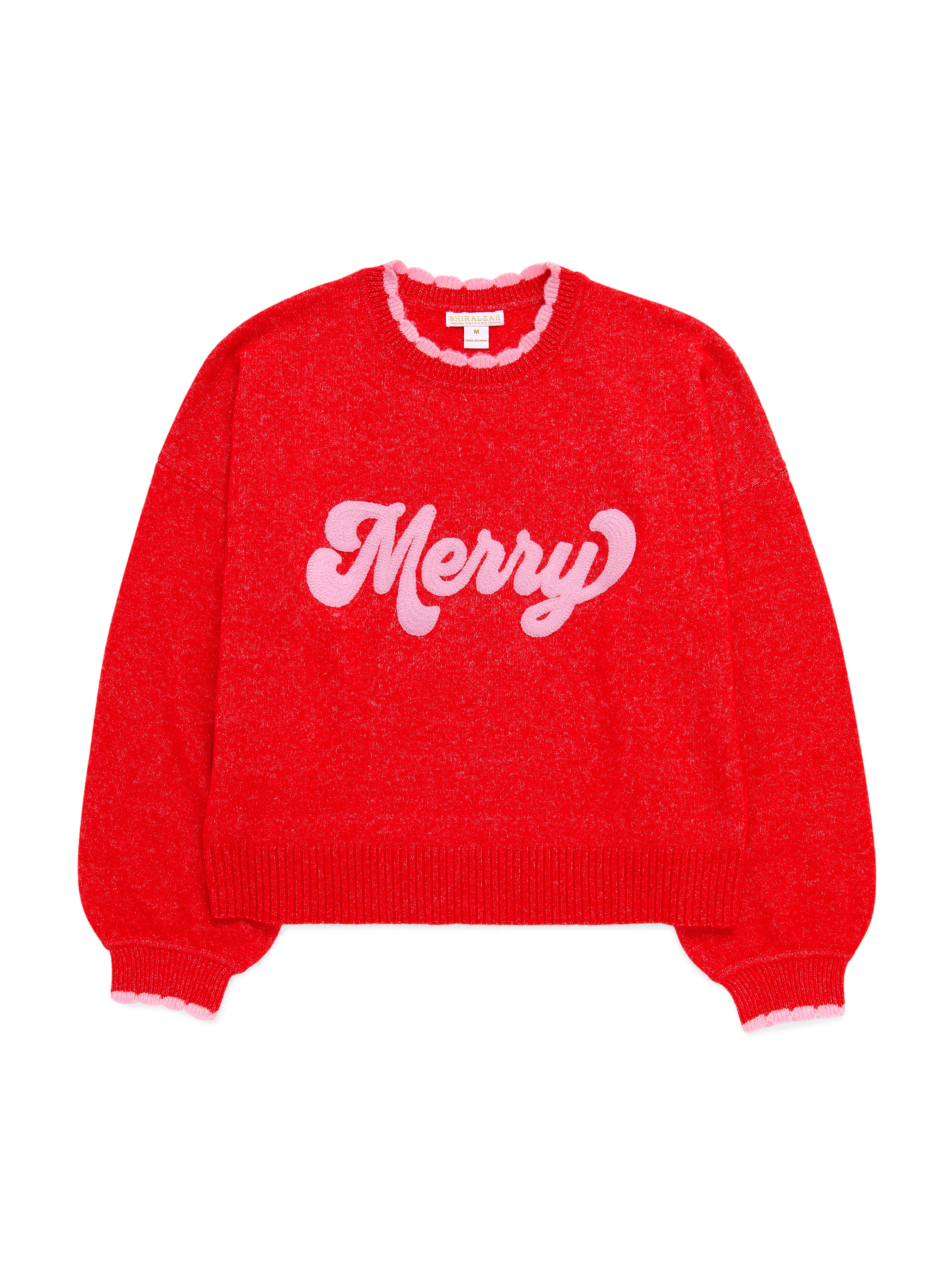 Shiraleah "Merry" Scallop Trim Relaxed Sweater RED / EXTRA SMALL