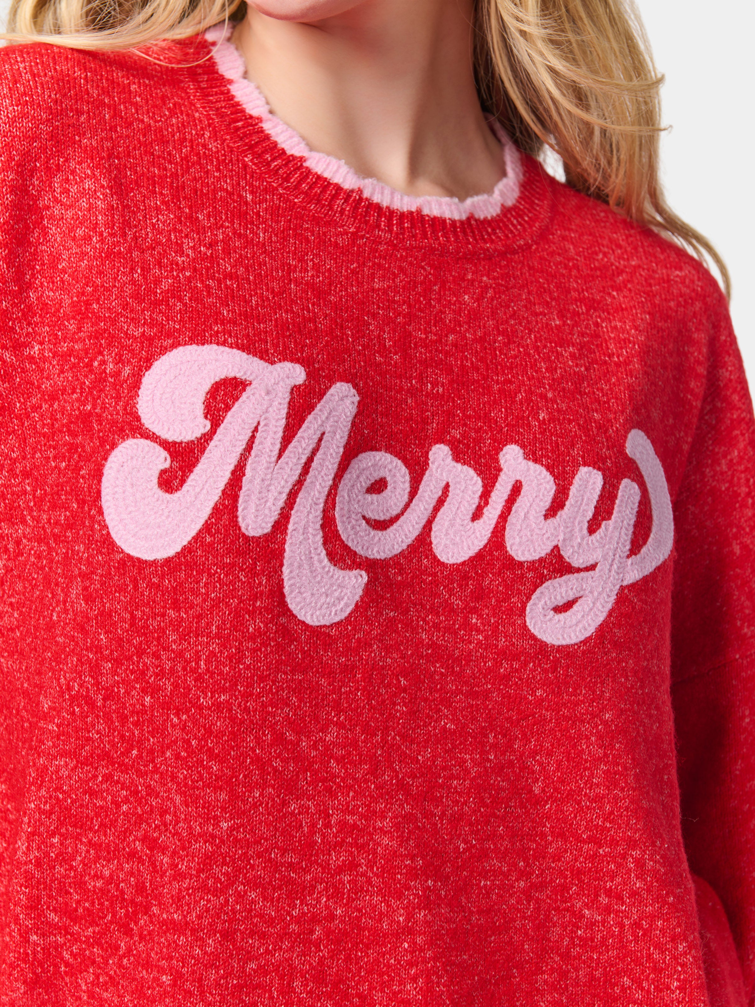 Shiraleah "Merry" Scallop Trim Relaxed Sweater, Red