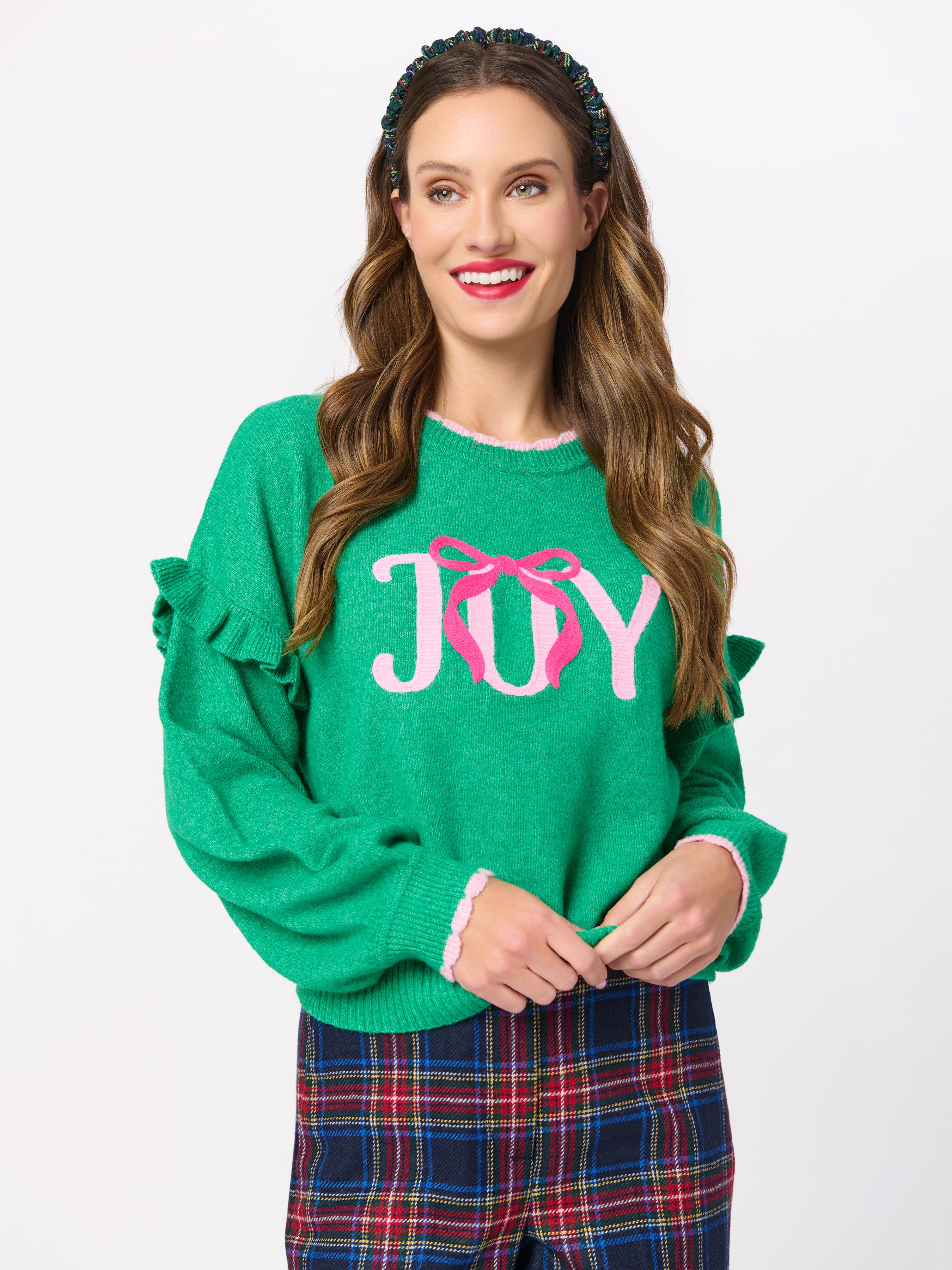 Shiraleah "Joy" Ruffle Sleeve Relaxed Sweater GREEN / EXTRA SMALL