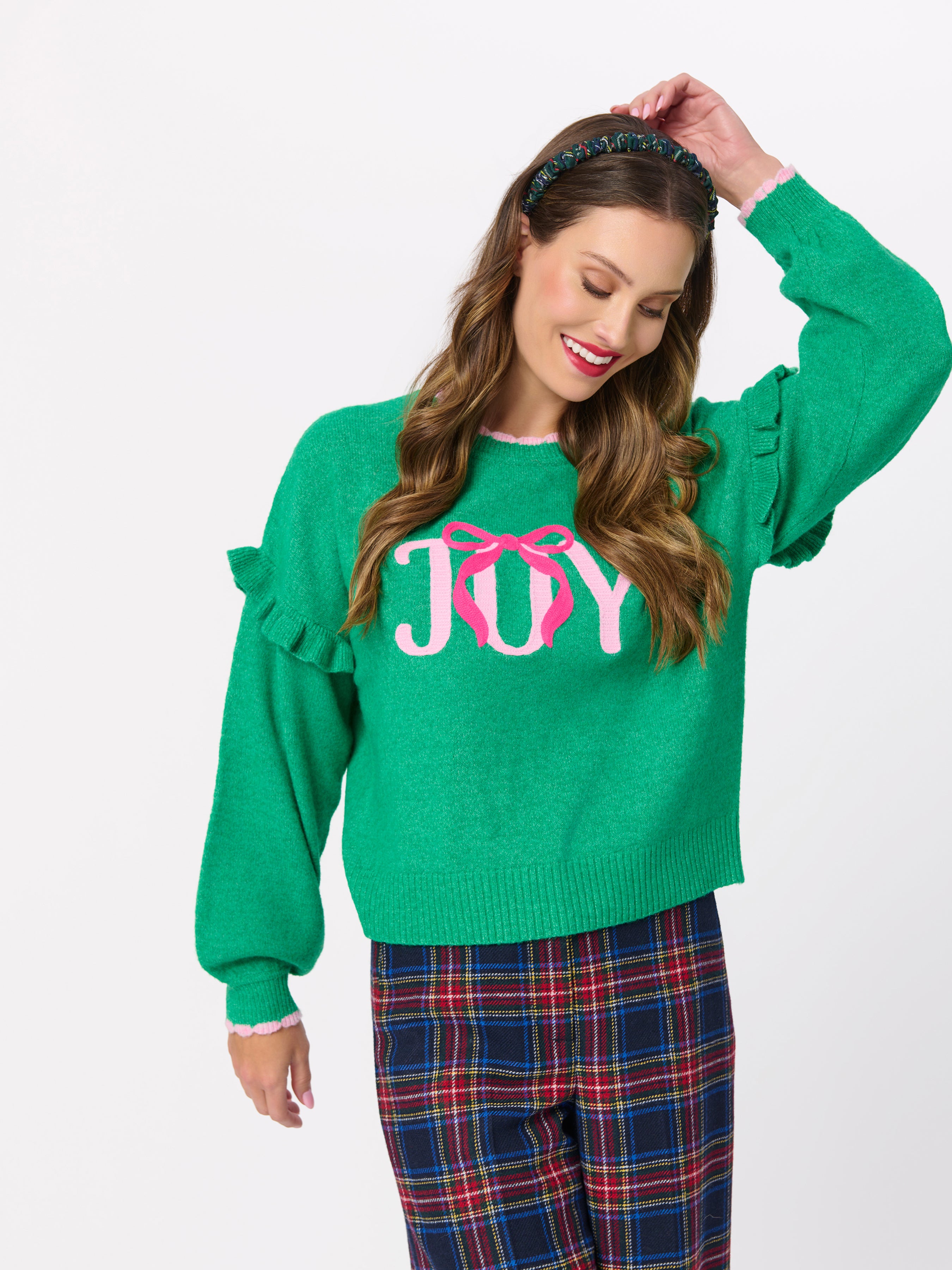 Shiraleah "Joy" Ruffle Sleeve Relaxed Sweater GREEN / EXTRA SMALL