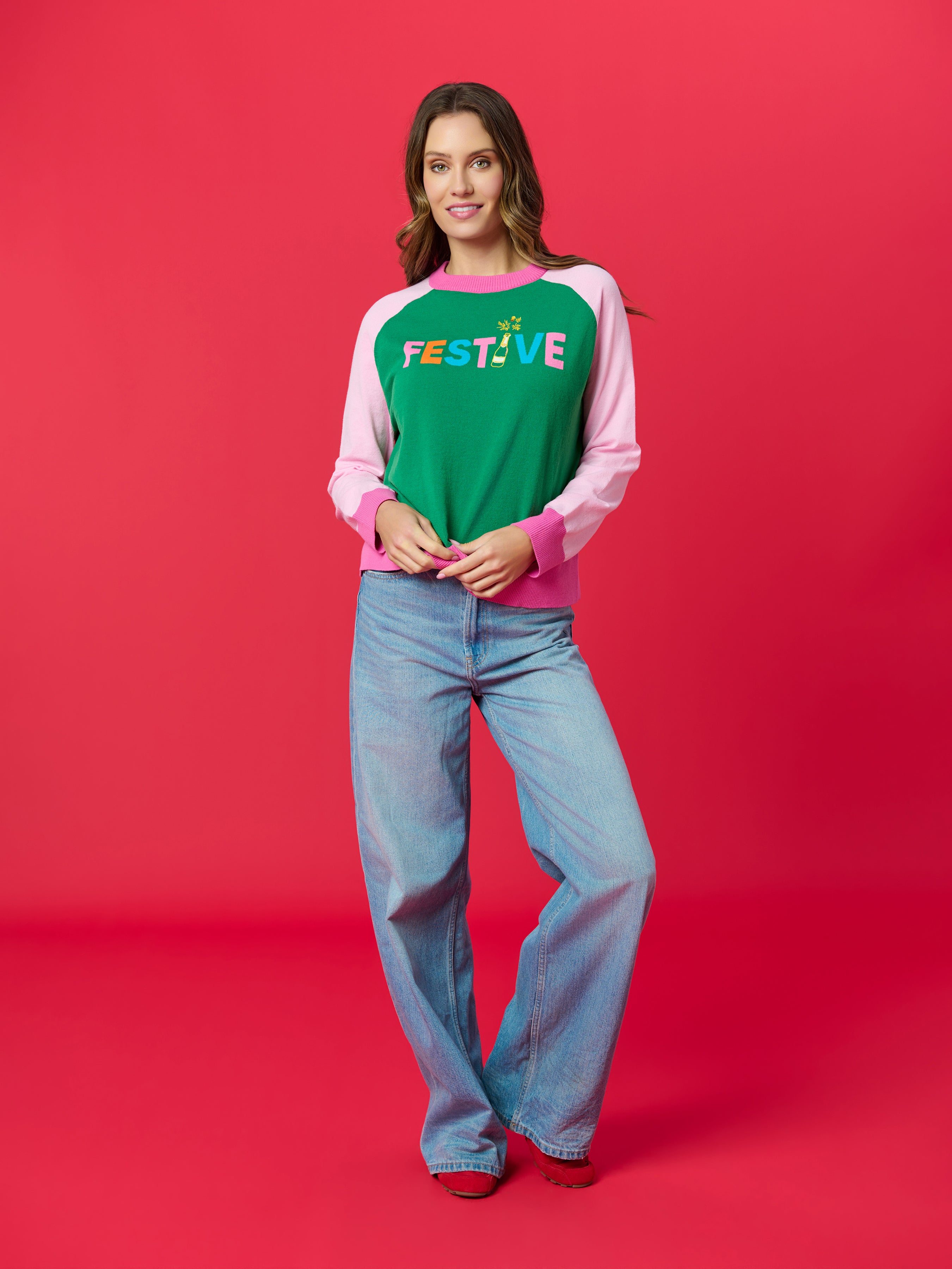 Shiraleah "Festive" Lightweight Boxy Sweater GREEN / EXTRA SMALL