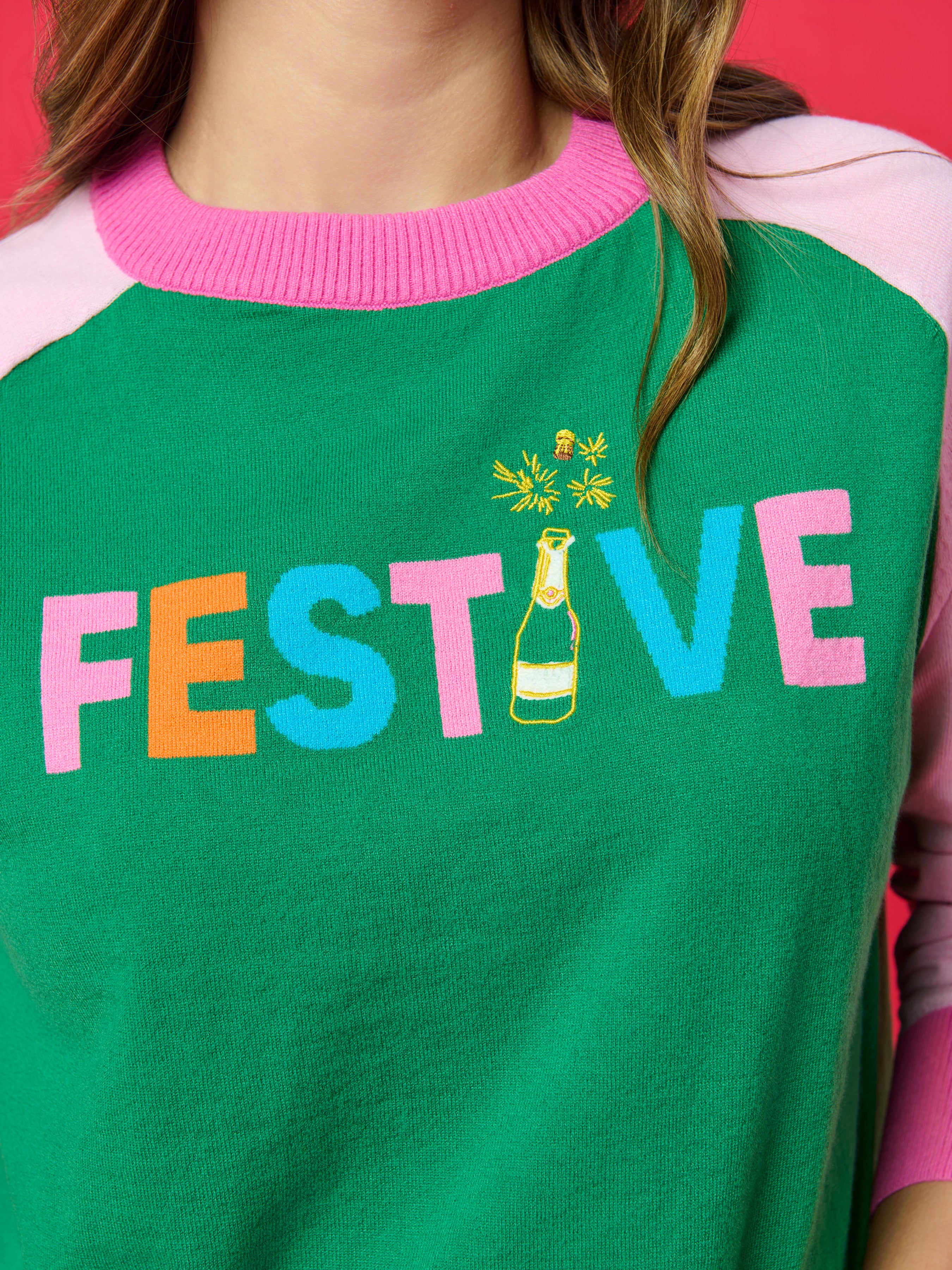 Shiraleah "Festive" Lightweight Boxy Sweater GREEN / EXTRA SMALL