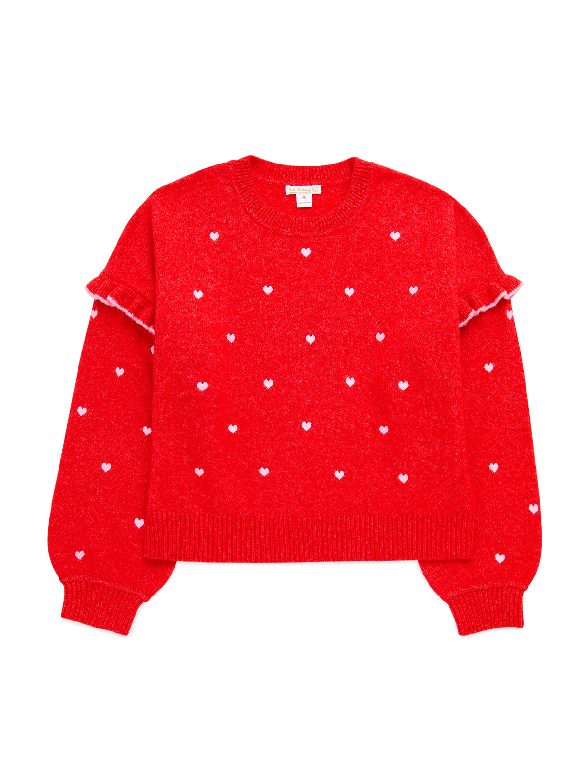 Shiraleah Hearts Ruffle Sleeve Relaxed Sweater RED / EXTRA SMALL