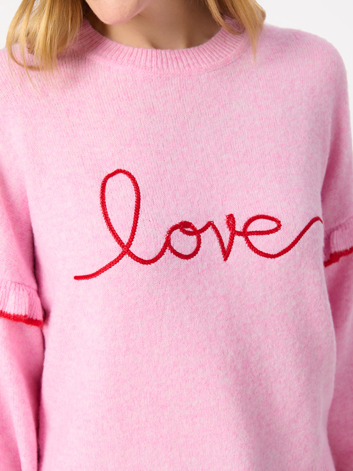 Shiraleah "Love" Ruffle Sleeve Relaxed Sweater BLUSH / EXTRA SMALL