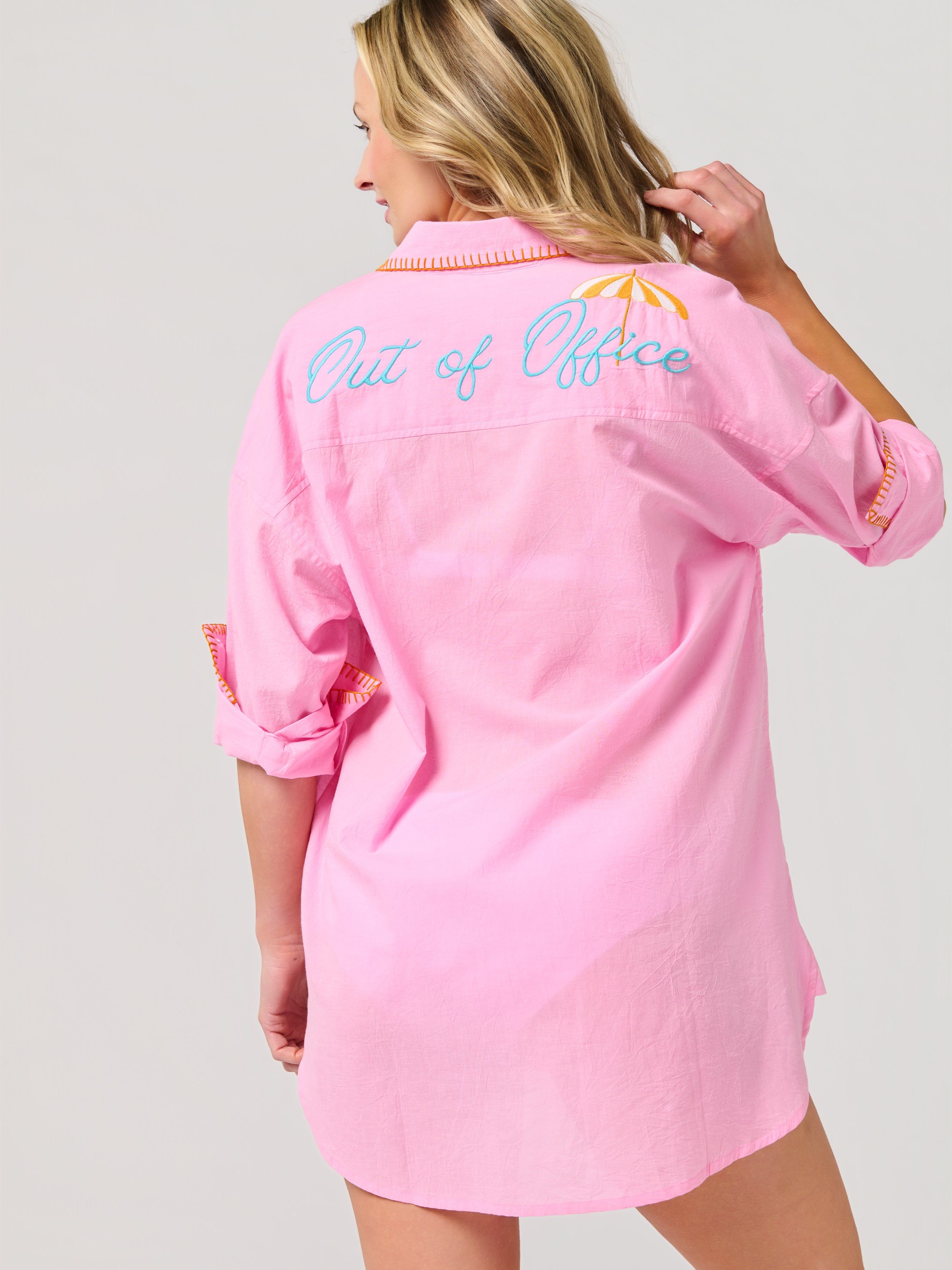 Shiraleah "Vacay/Out of Office" Cover-Up Shirt, Pink SMALL