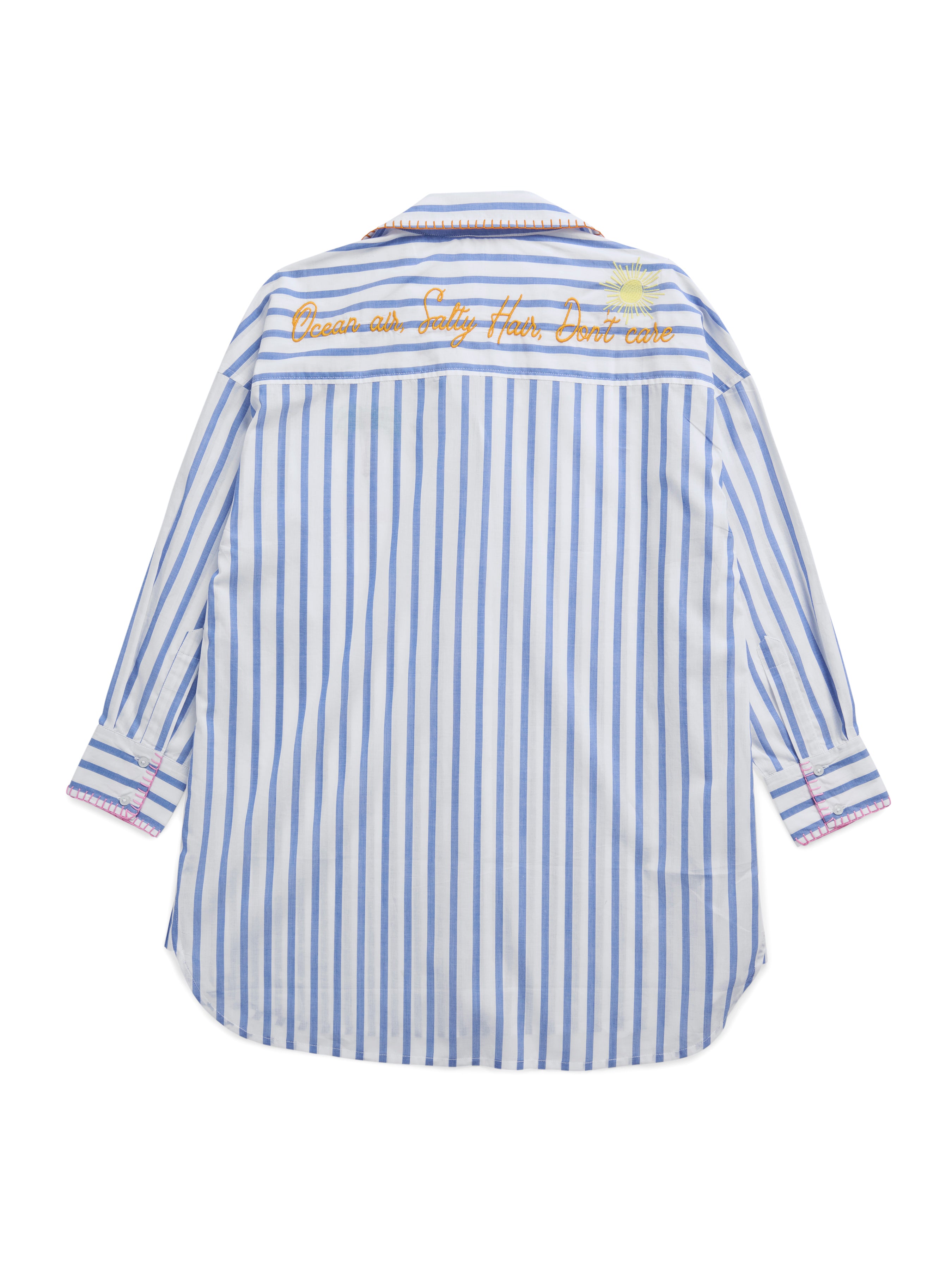 Shiraleah "Beach/Ocean Air, Salty Hair, Don't Care" Cover-Up Shirt, Blue SMALL