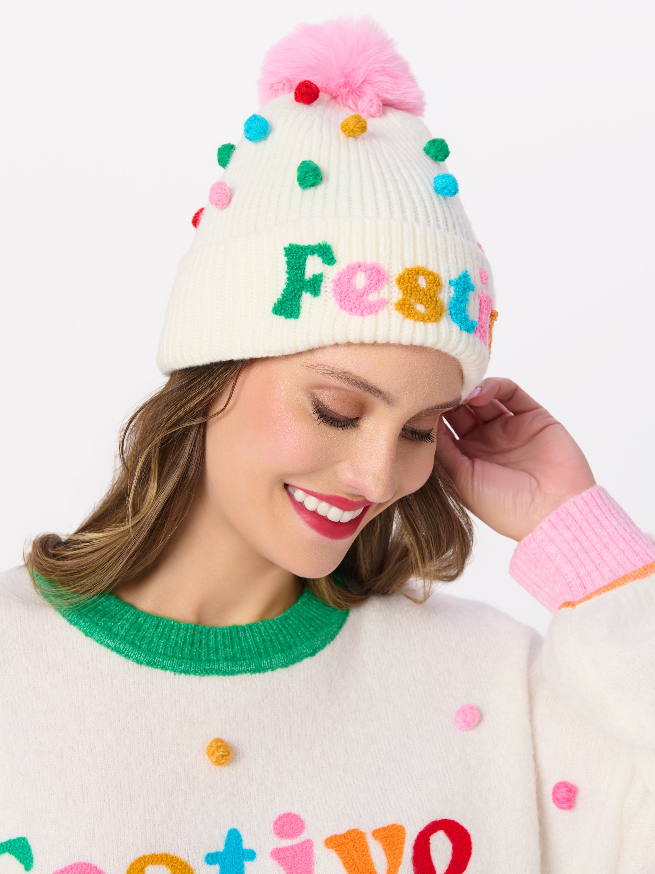 Shiraleah "Festive" Pom Pom Beanie, Multi