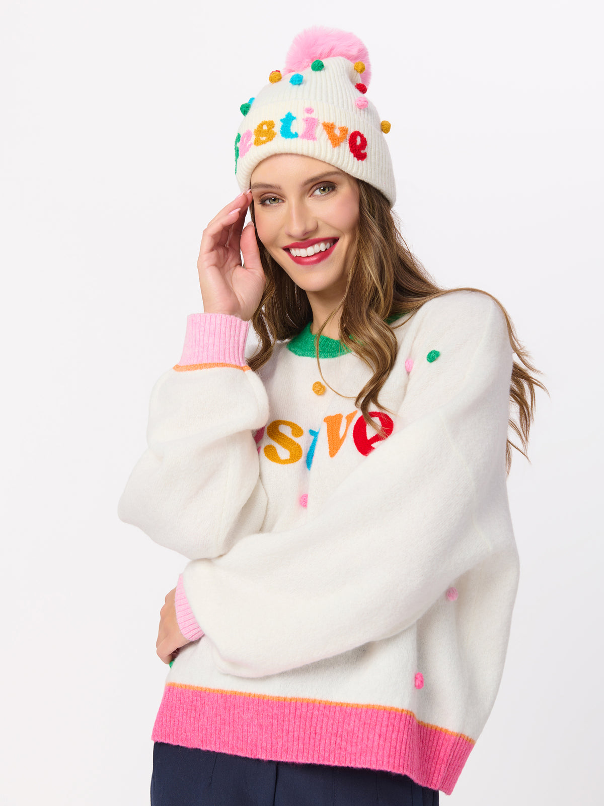 Shiraleah "Festive" Pom Pom Beanie, Multi