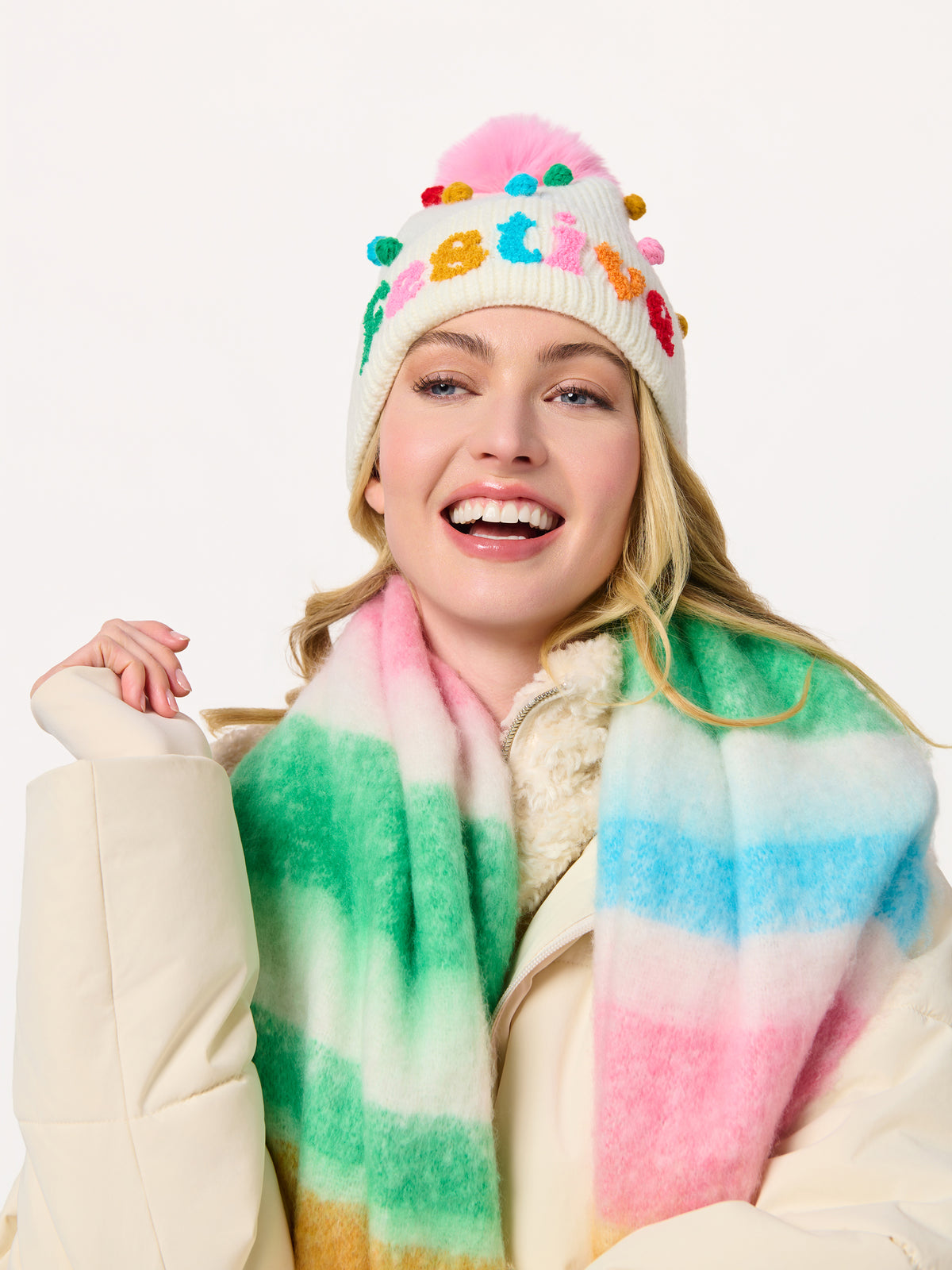 Shiraleah "Festive" Pom Pom Beanie, Multi