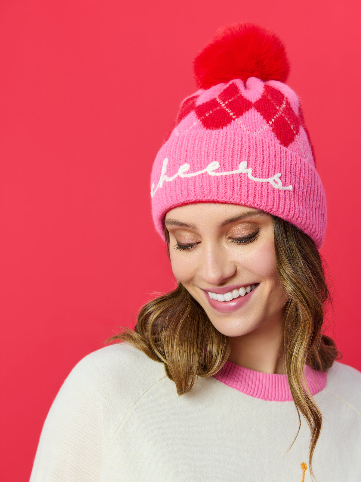 Shiraleah "Cheers" Argyle Beanie, Pink