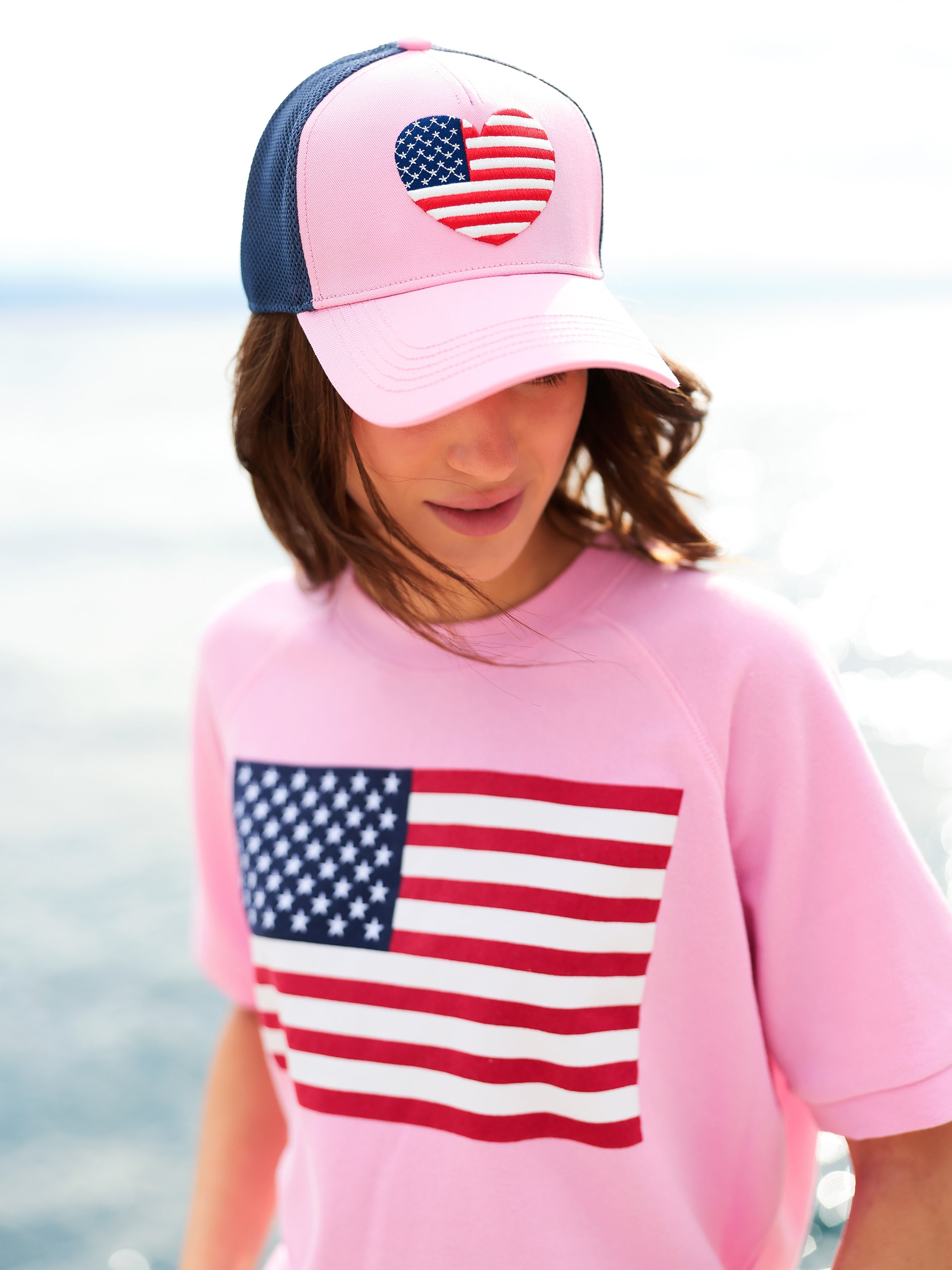 Shiraleah Heart Flag Trucker Hat, Pink