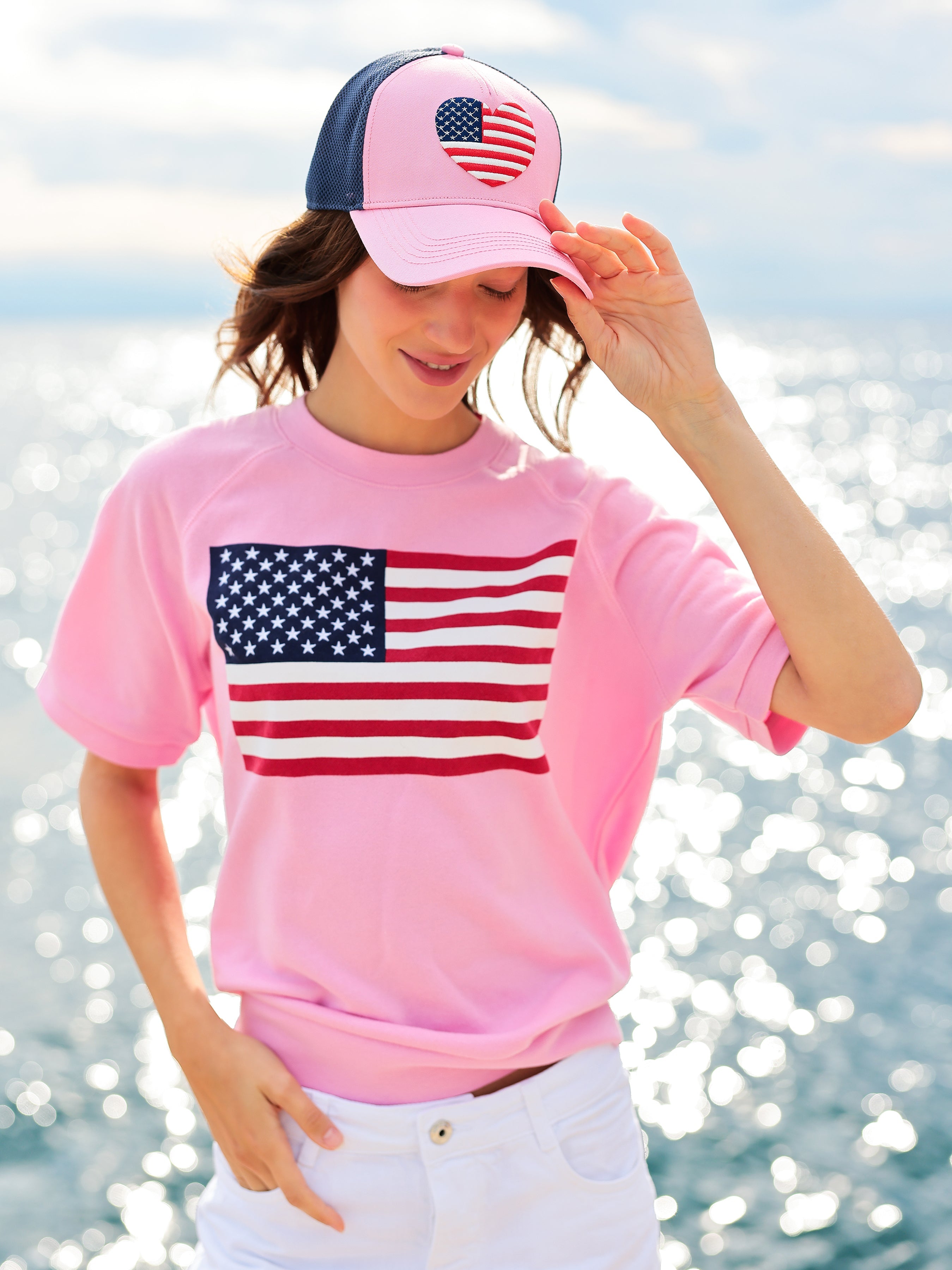 Shiraleah Heart Flag Trucker Hat, Pink