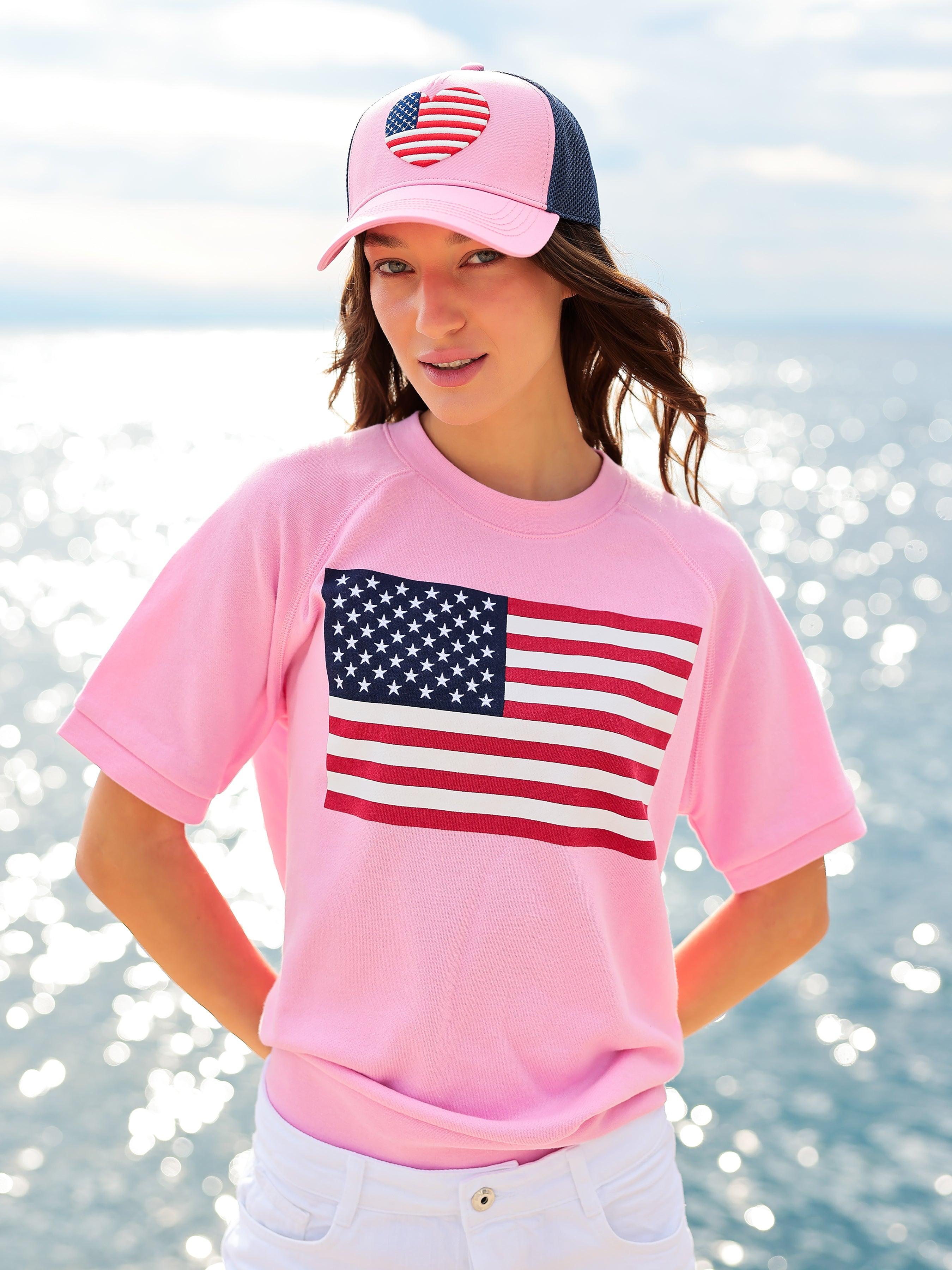 Shiraleah Heart Flag Trucker Hat, Pink