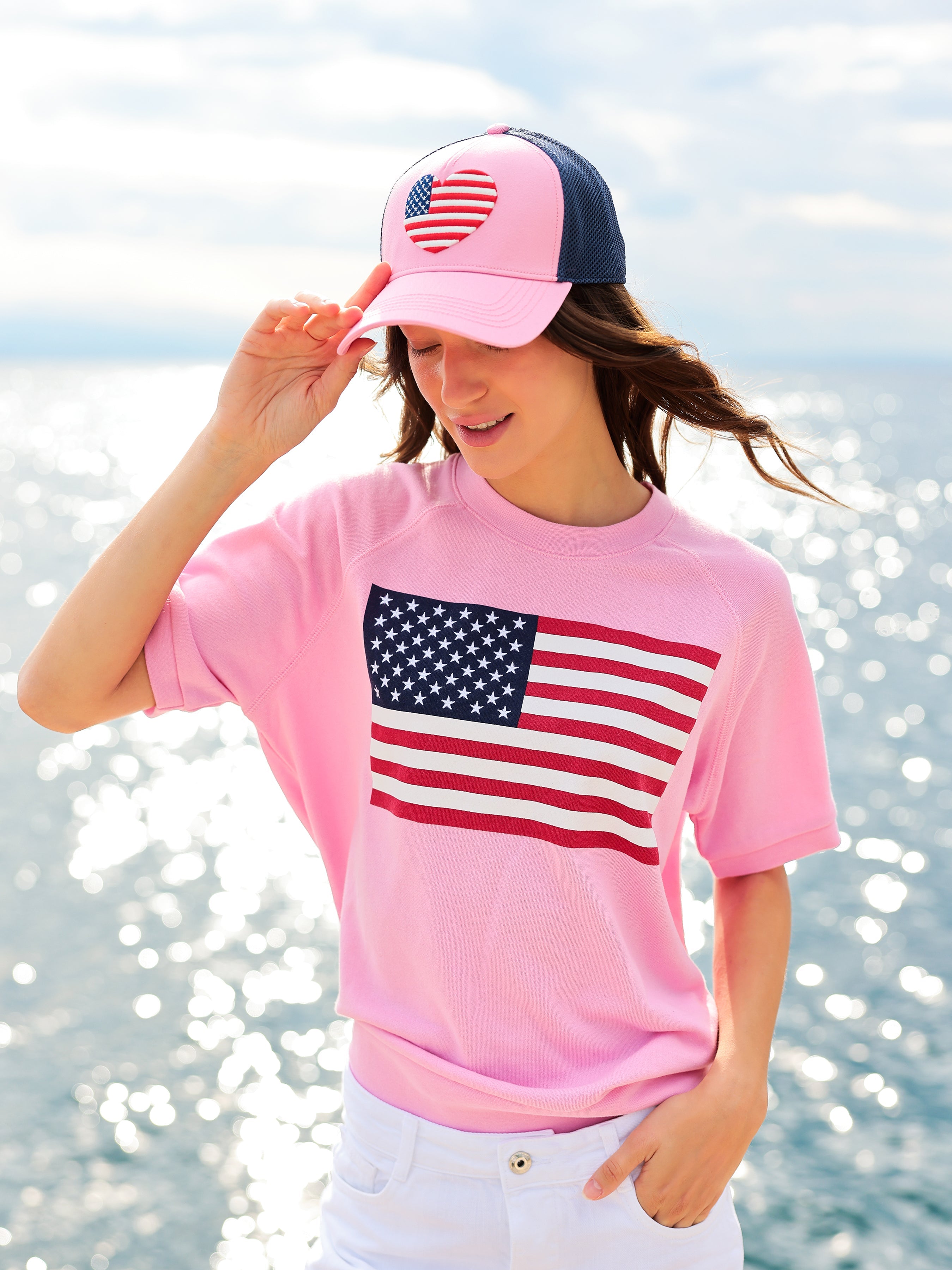 Shiraleah Heart Flag Trucker Hat, Pink