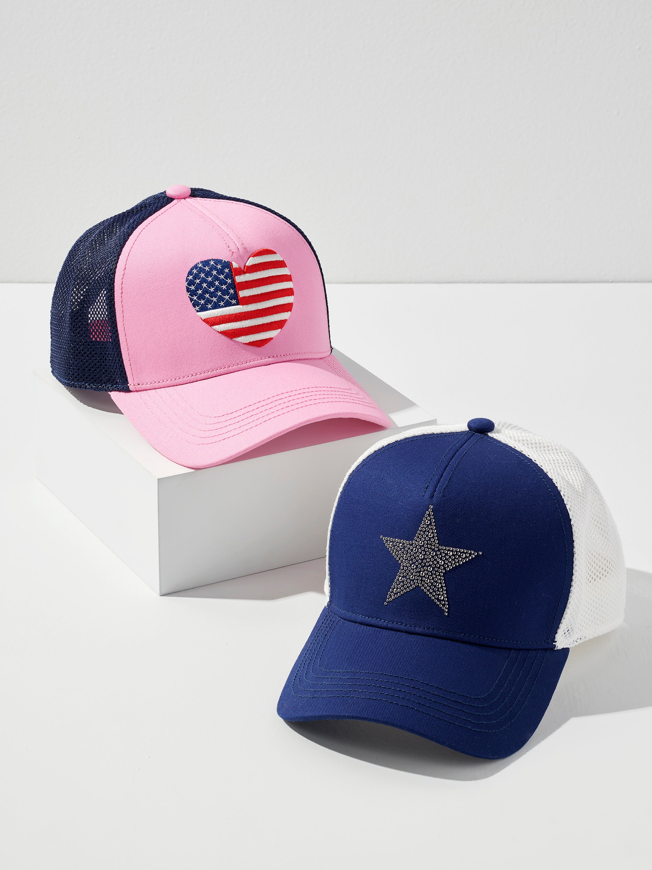 Shiraleah Heart Flag Trucker Hat, Pink