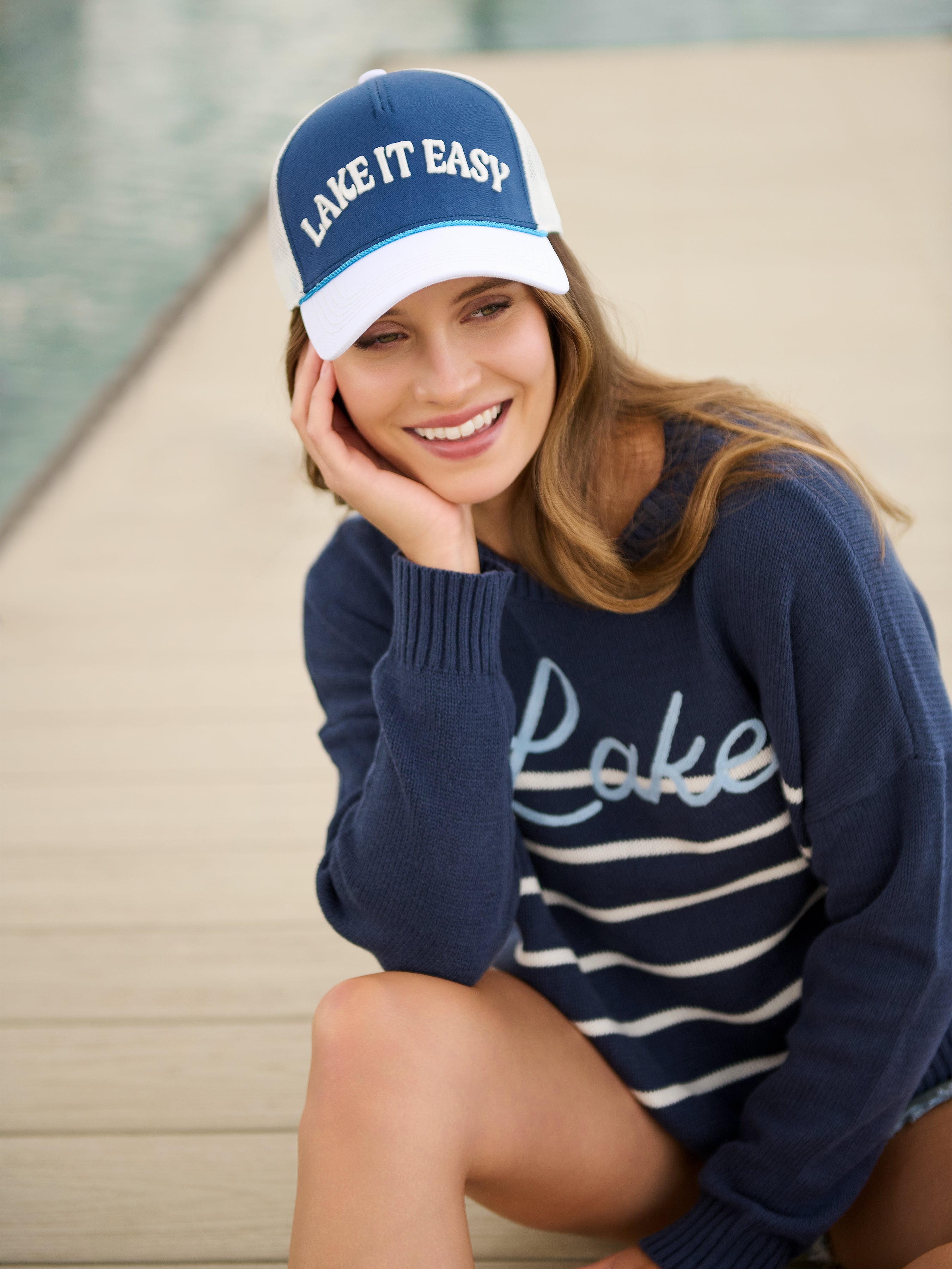 Shiraleah "Lake It Easy" Trucker Hat, Navy