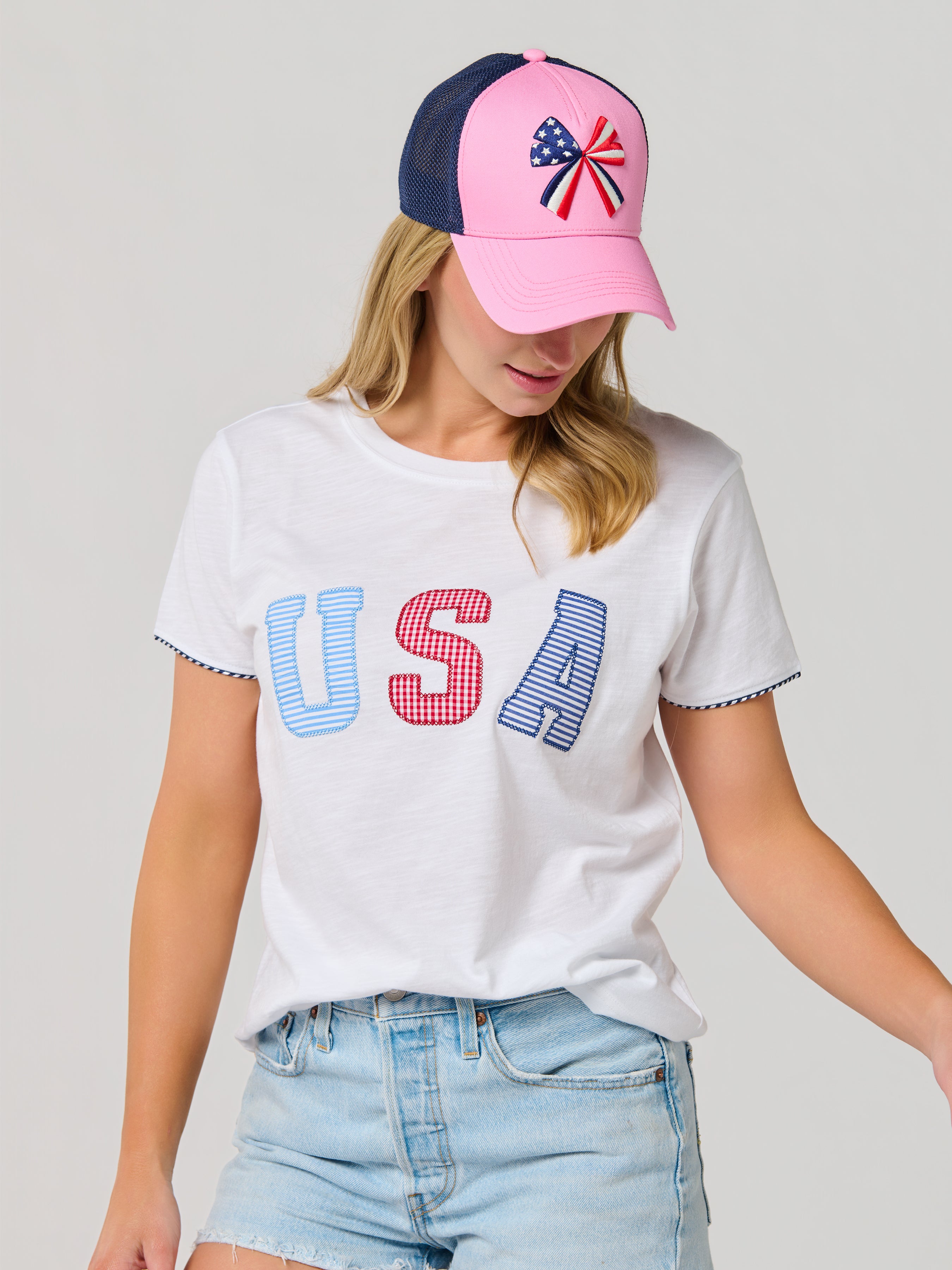 Shiraleah Bow Flag Trucker Hat, Pink