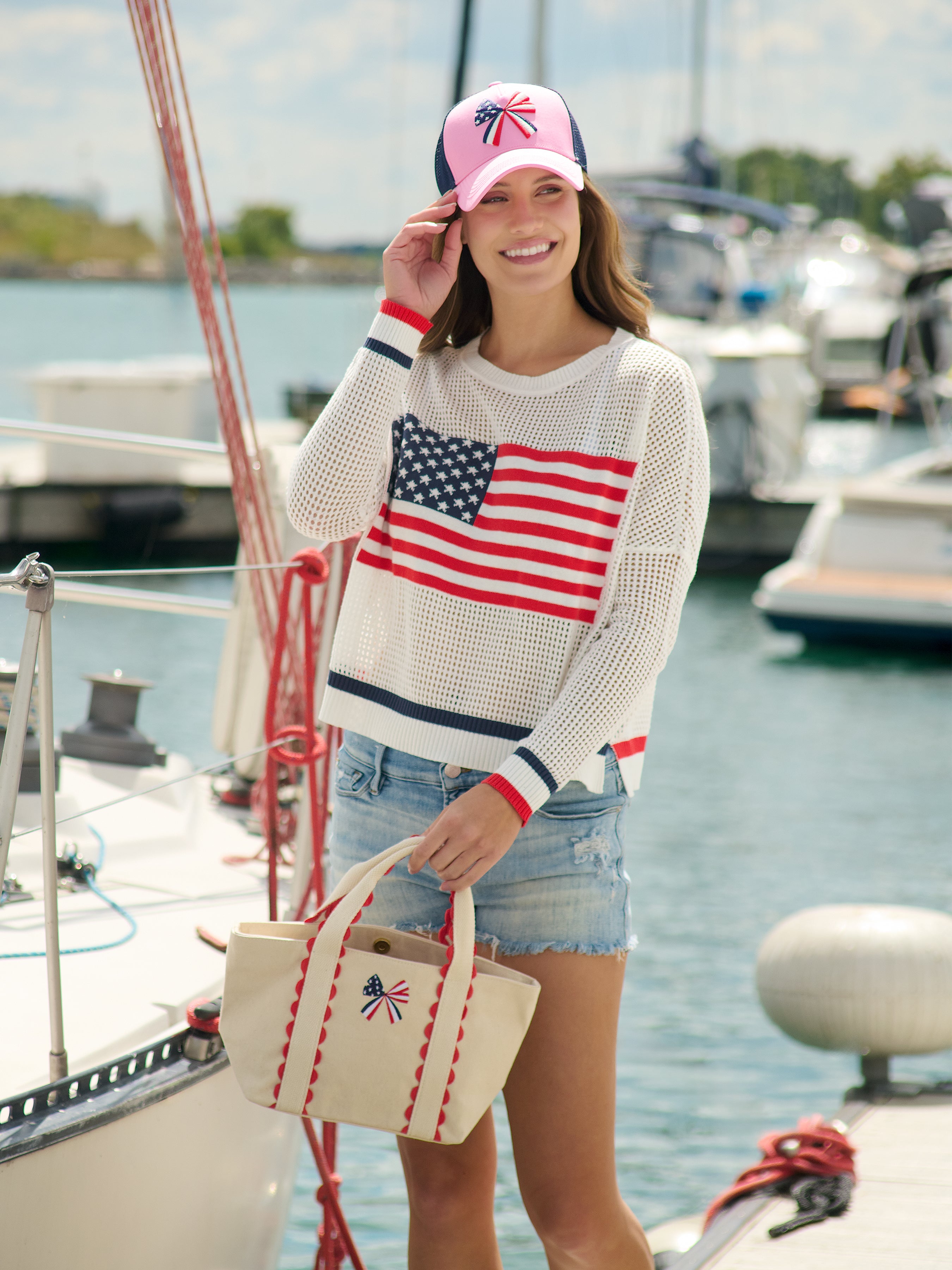 Shiraleah Bow Flag Trucker Hat, Pink