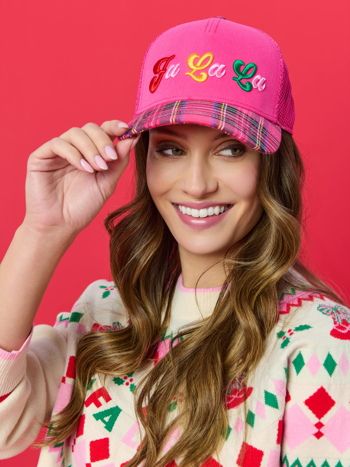 Shiraleah "Fa La La" Trucker Hat, Pink