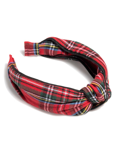 Shiraleah Knotted Plaid Headband, Red