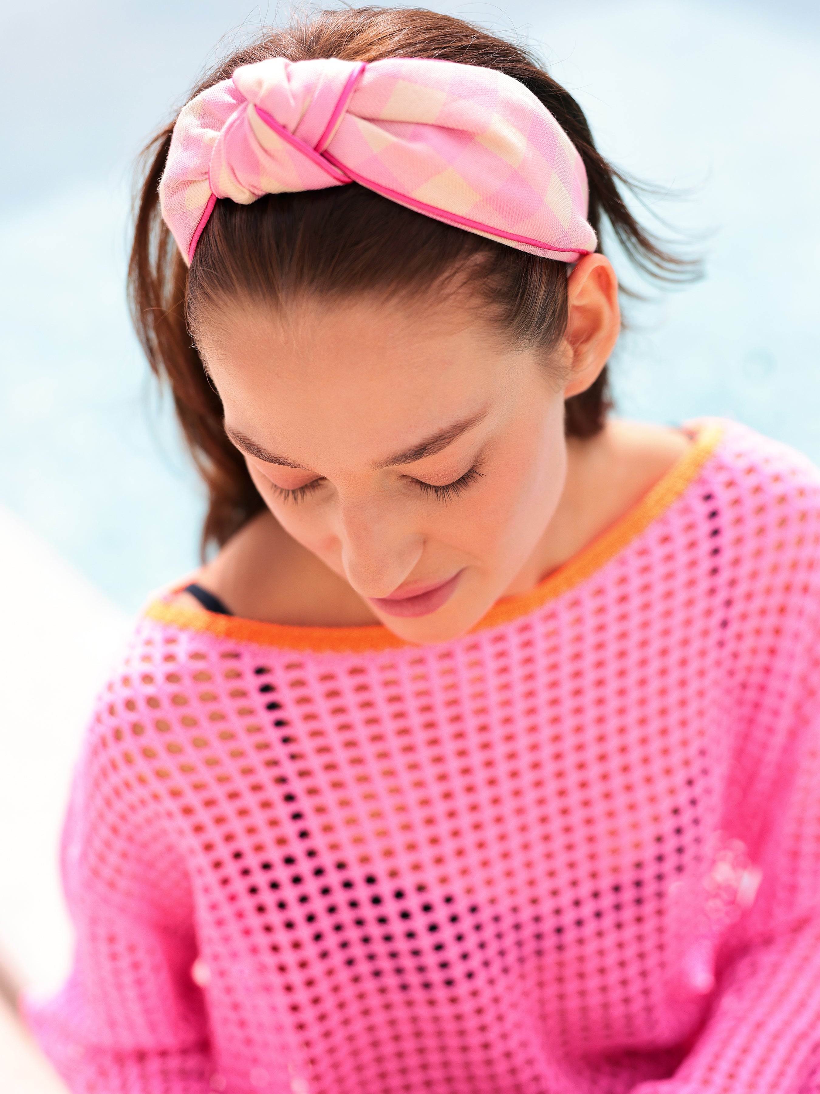 Shiraleah Plaid Knotted Headband PINK