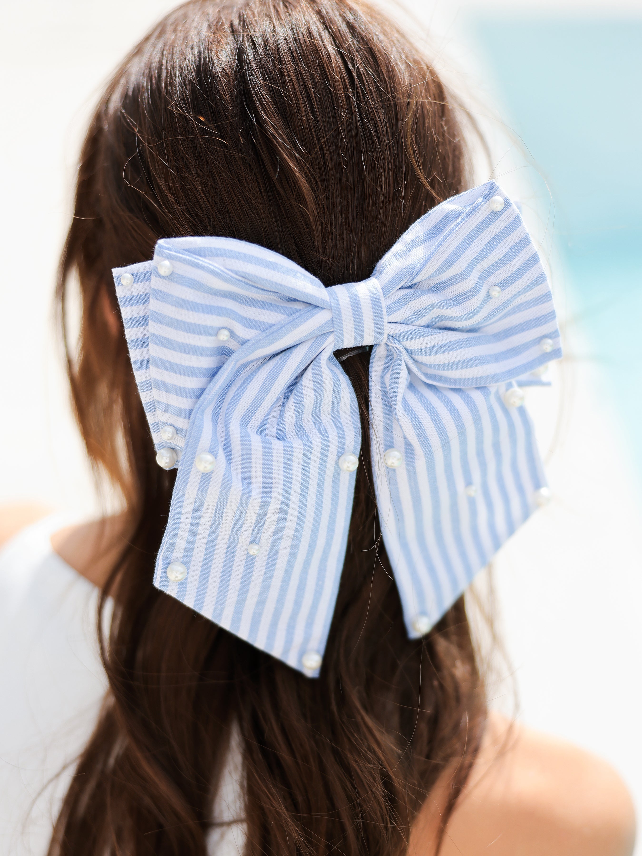 Shiraleah Pearls And Stripes Bow Clip BLUE