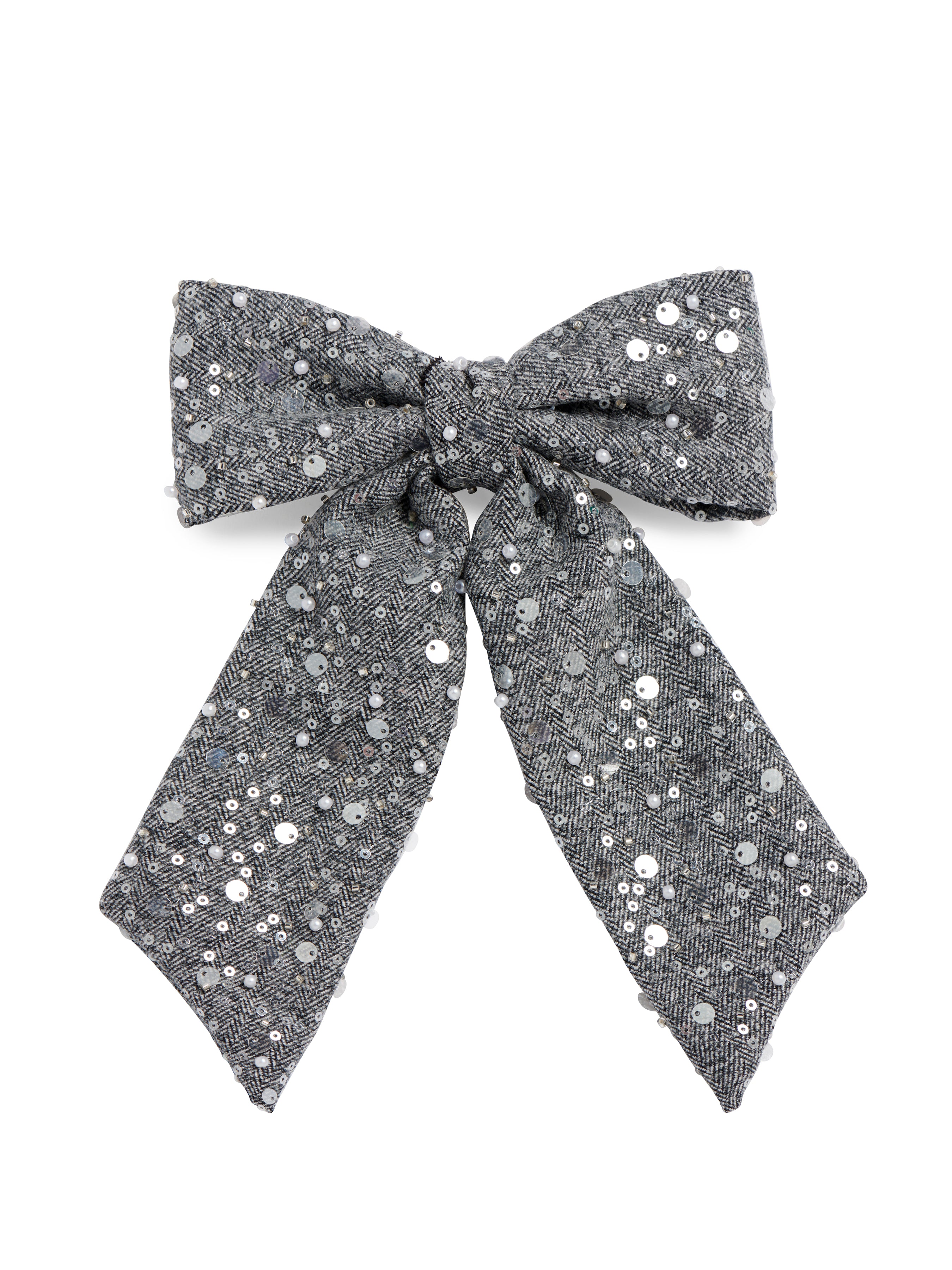 Shiraleah Sequin Tweed Bow Clip, Grey