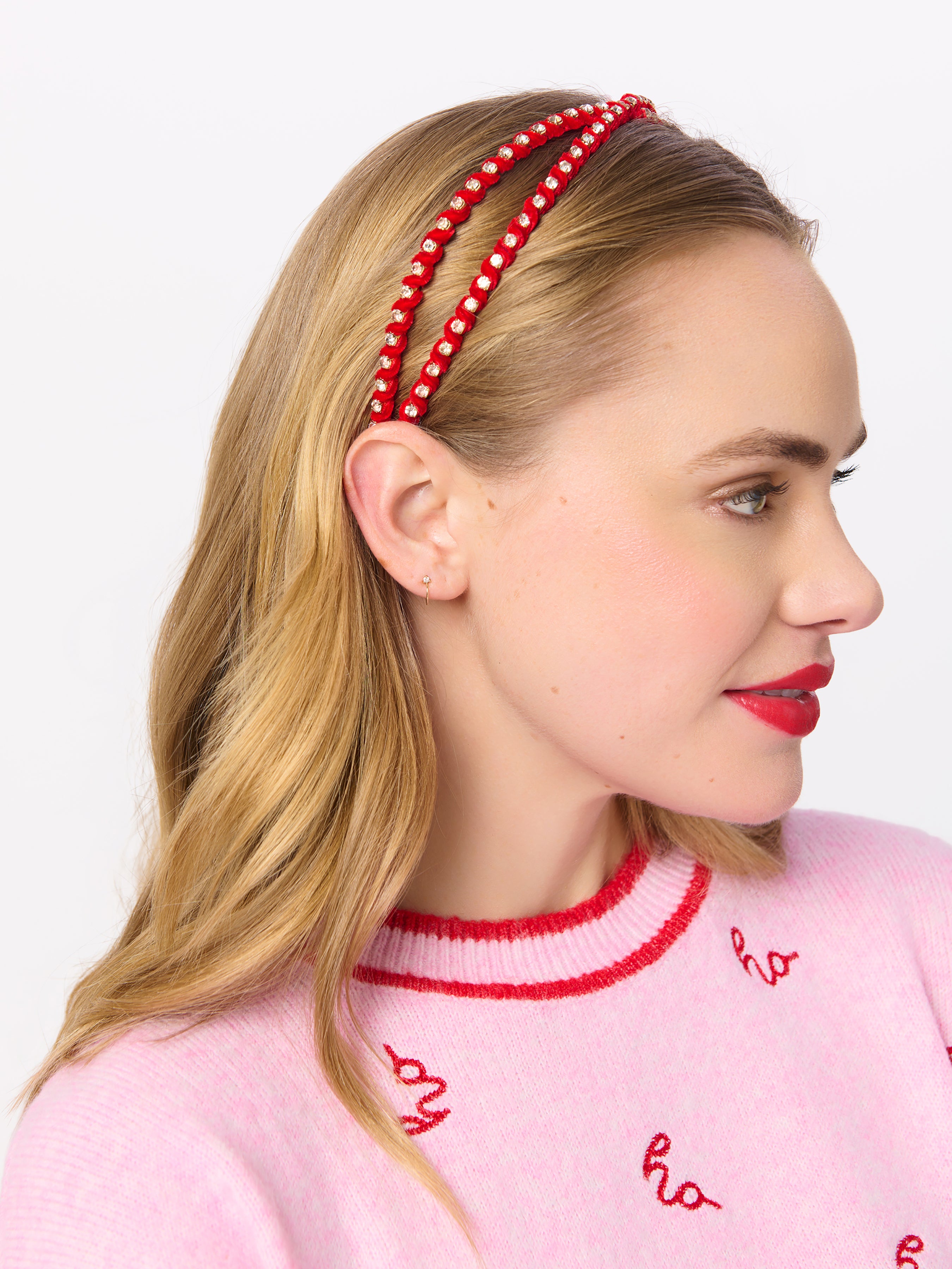 Shiraleah Rhinestone Skinny Double Headband RED / OS