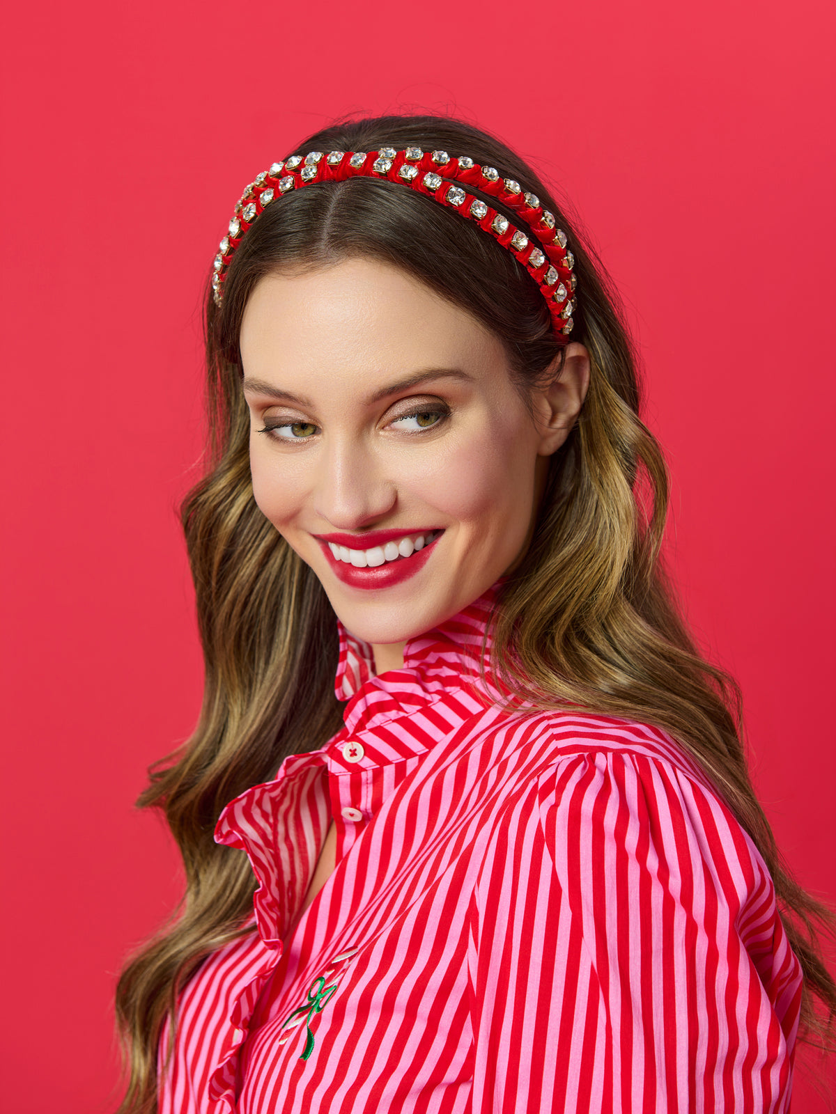 Shiraleah Rhinestone Double Headband RED / OS